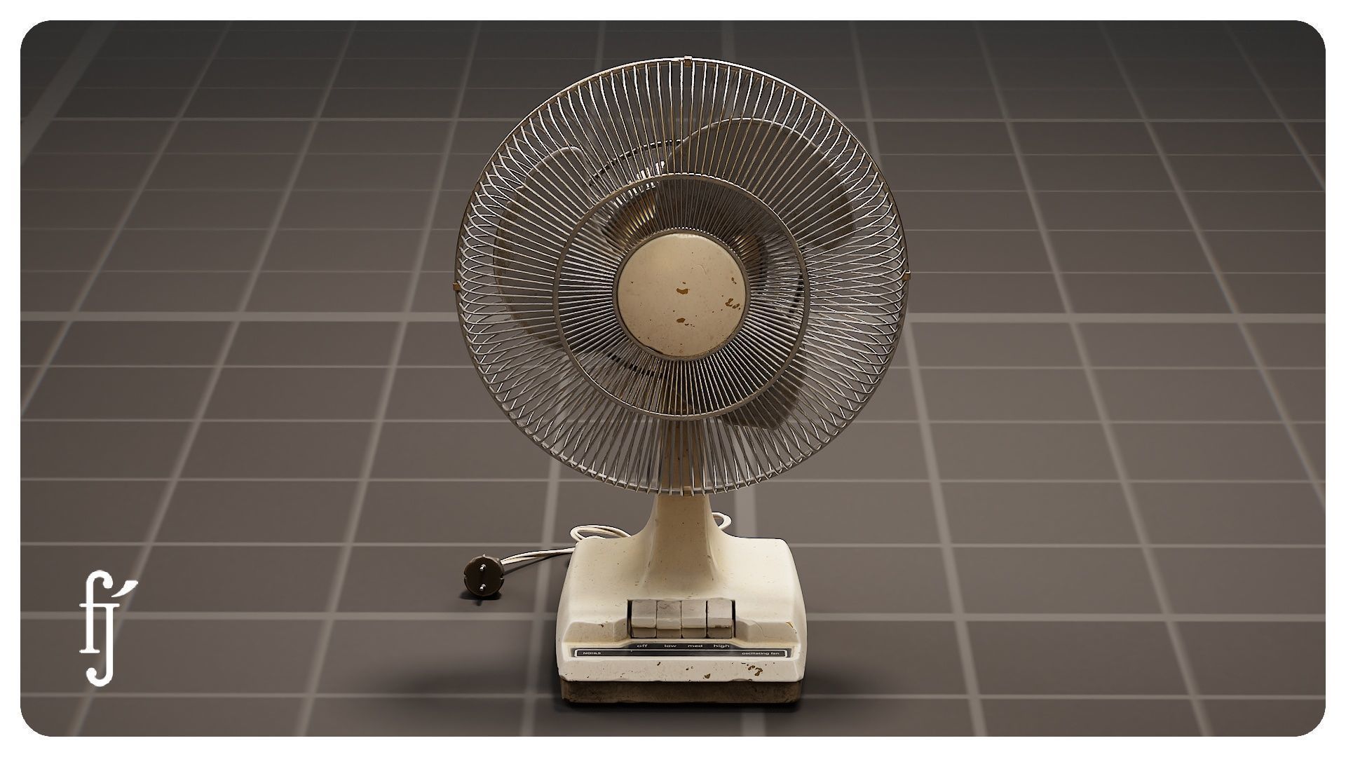 Retro Oscillating Table Fan with Guard 3D model_4