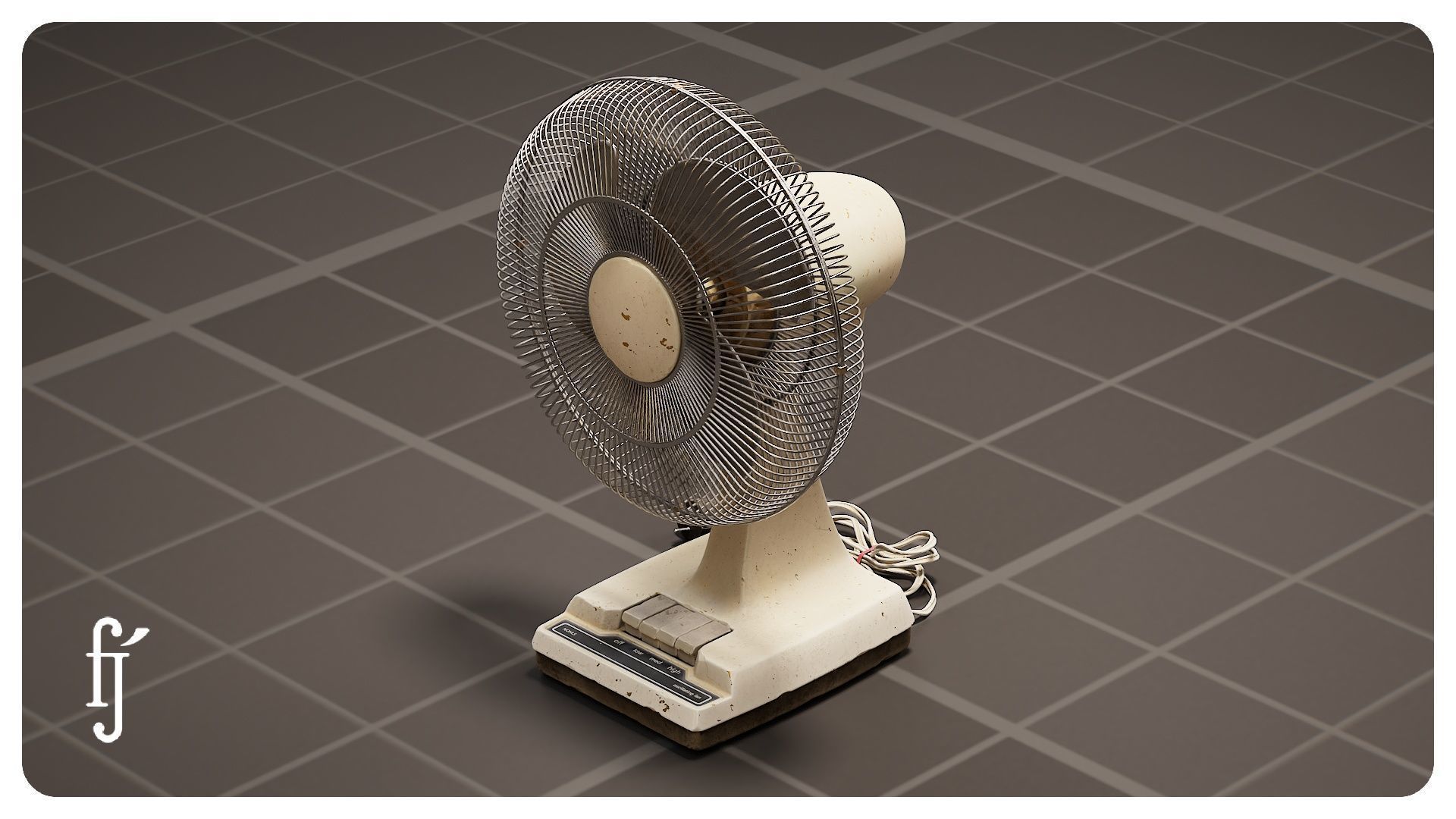 Retro Oscillating Table Fan with Guard 3D model_1