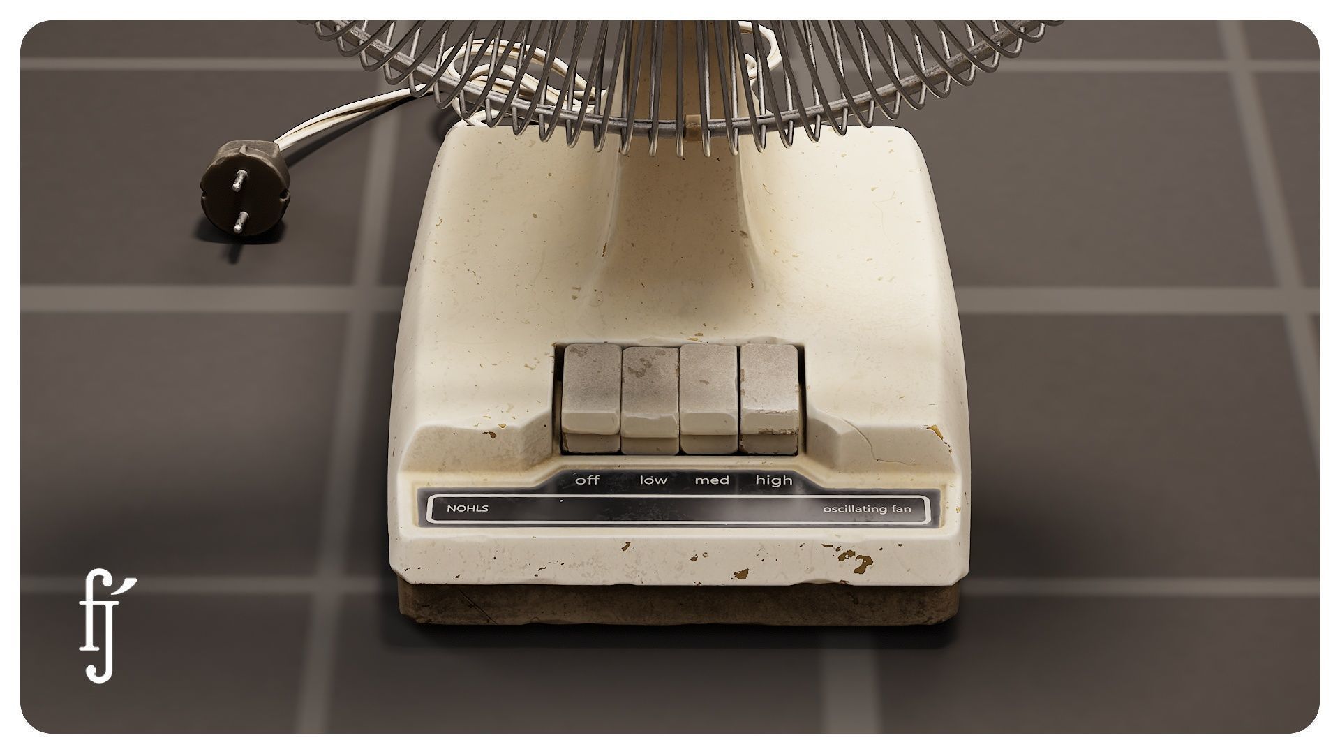 Retro Oscillating Table Fan with Guard 3D model_5