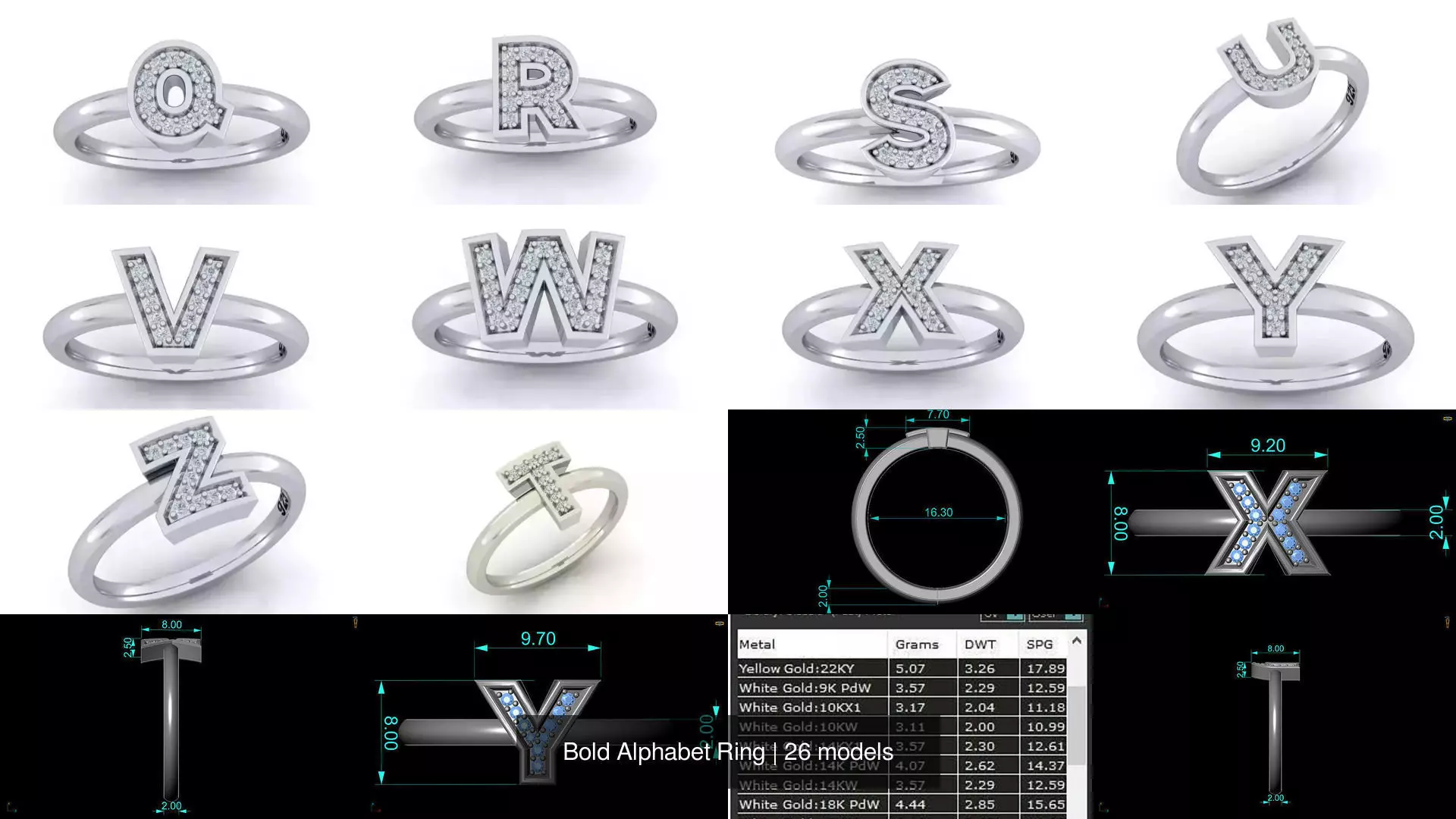 Bold Alphabet Ring 3D Model Collection_3