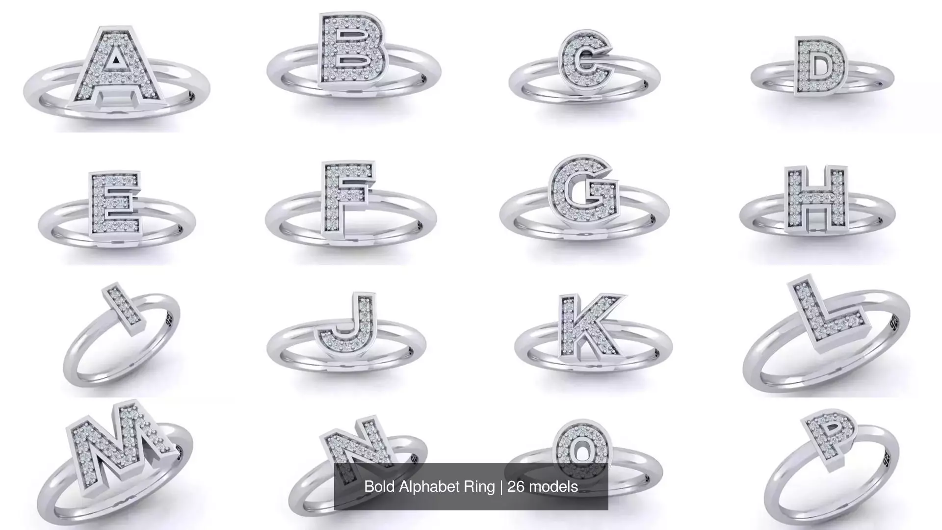 Bold Alphabet Ring 3D Model Collection_1