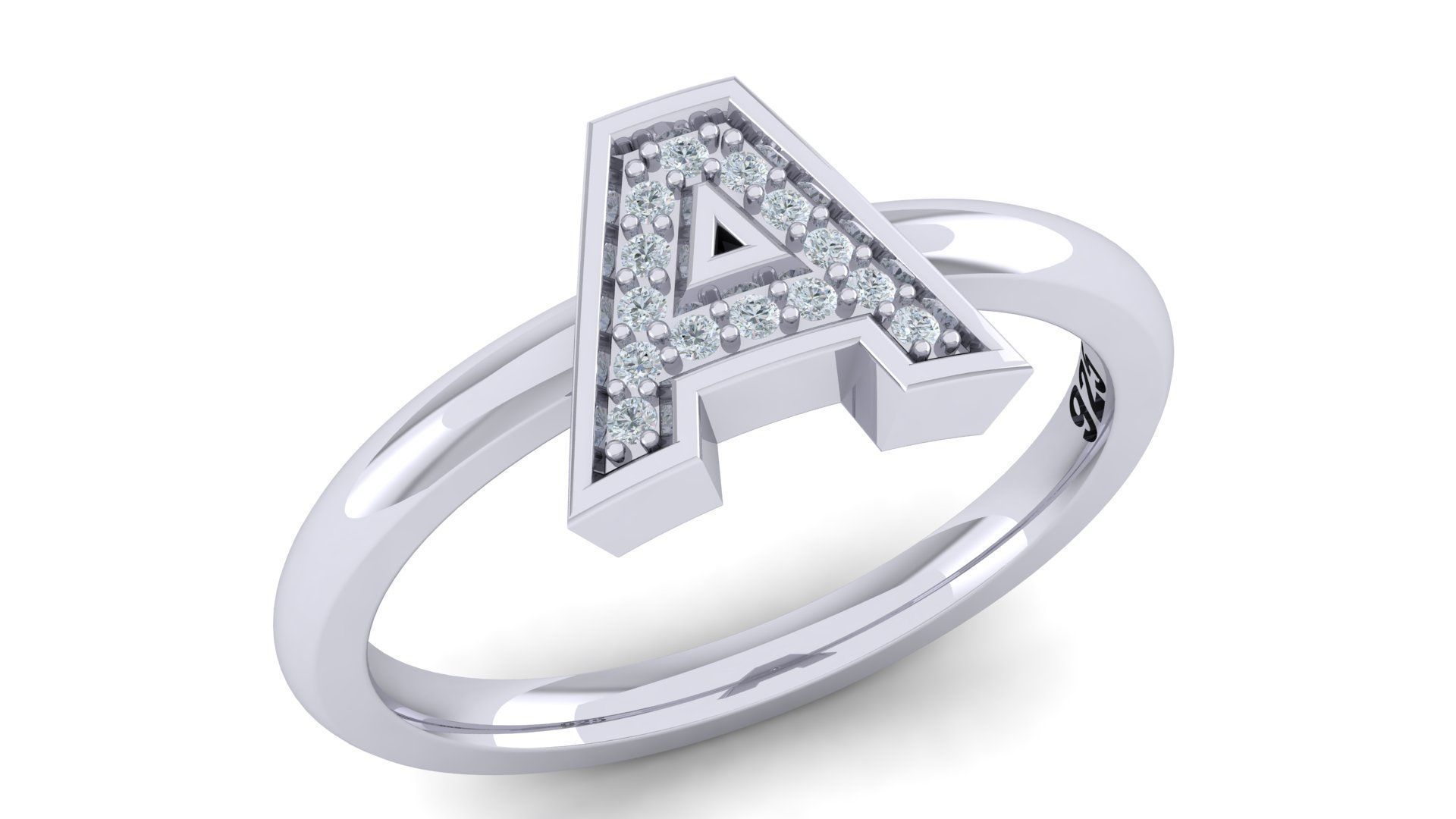 Bold Alphabet Ring 3D Model Collection_7