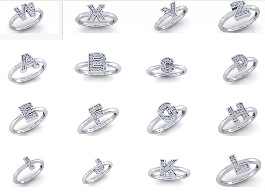 Bold Alphabet Ring 3D Model Collection_0