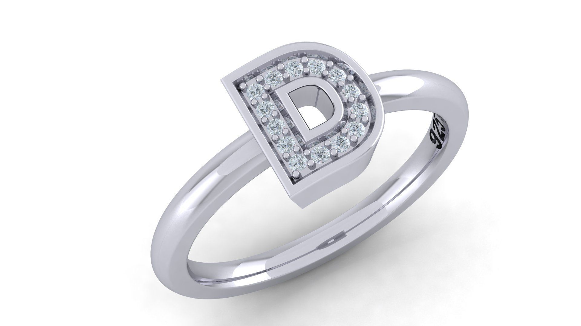 Bold Alphabet Ring 3D Model Collection_10