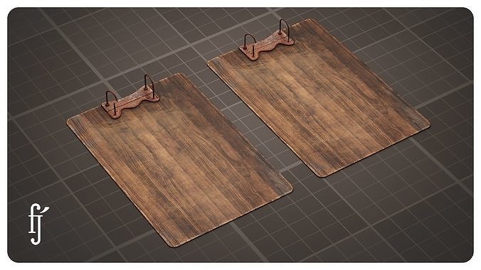 Old Wooden Clipboard with Rusty Ring Binder  Low-poly 3D model