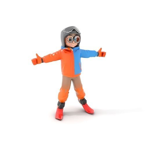 Winter Skiing Kid Character Rigged and Animated Low-poly 3D model