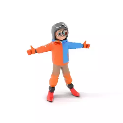 Winter Skiing Kid Character Rigged and Animated