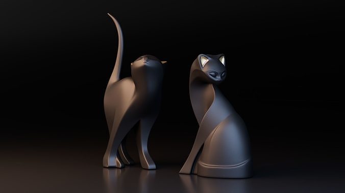 Stylized Black Cat Sculptures Low-poly 3D model