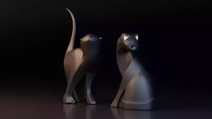 Stylized Black Cat Sculptures