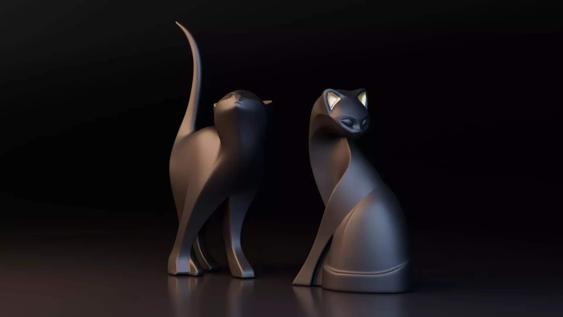 Stylized Black Cat Sculptures Low-poly 3D model_0