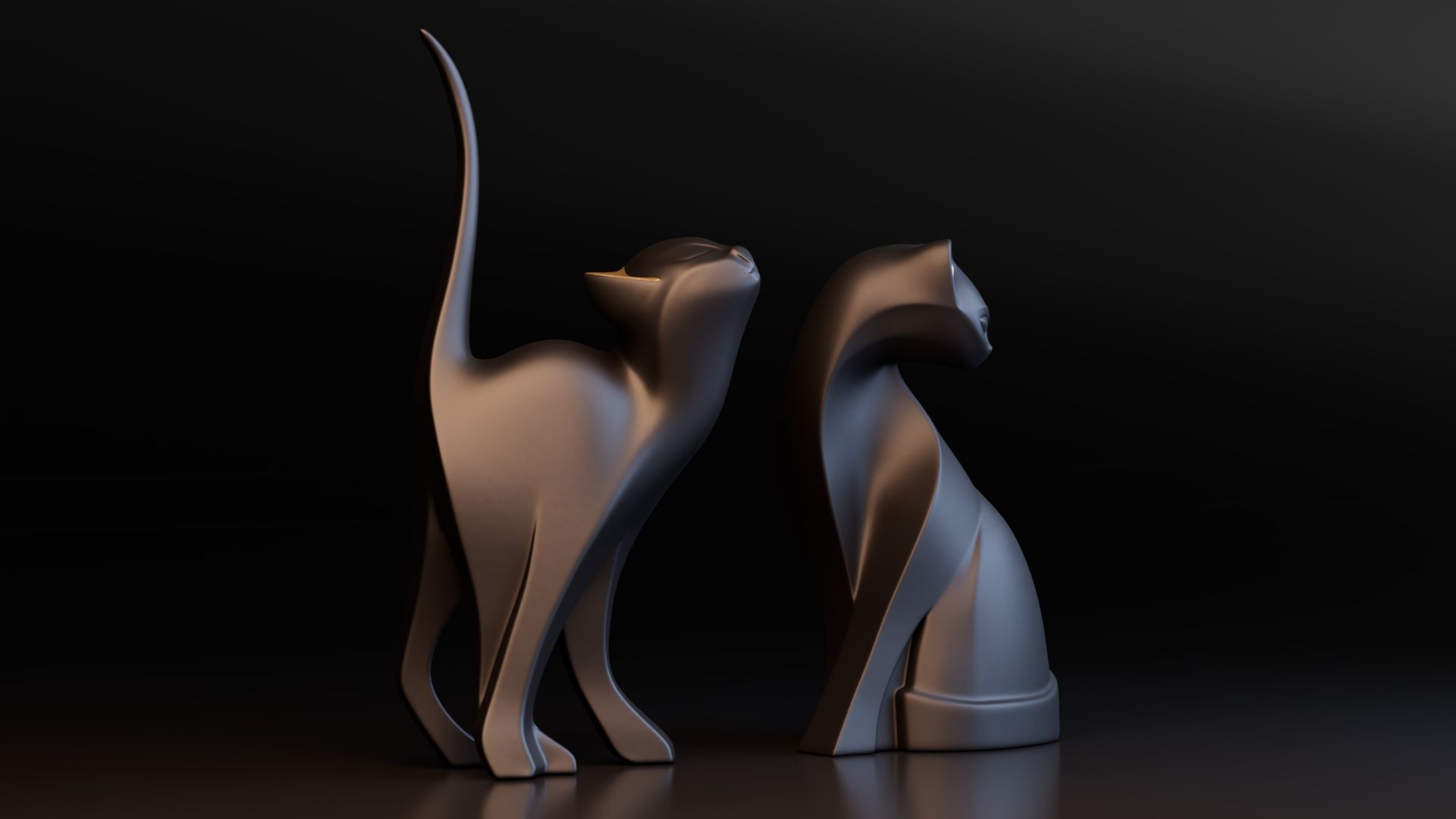 Stylized Black Cat Sculptures Low-poly 3D model_2