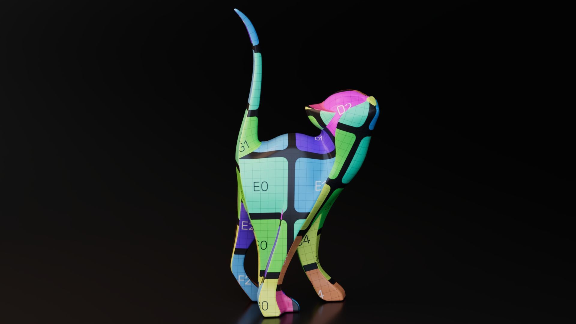Stylized Black Cat Sculptures Low-poly 3D model_12