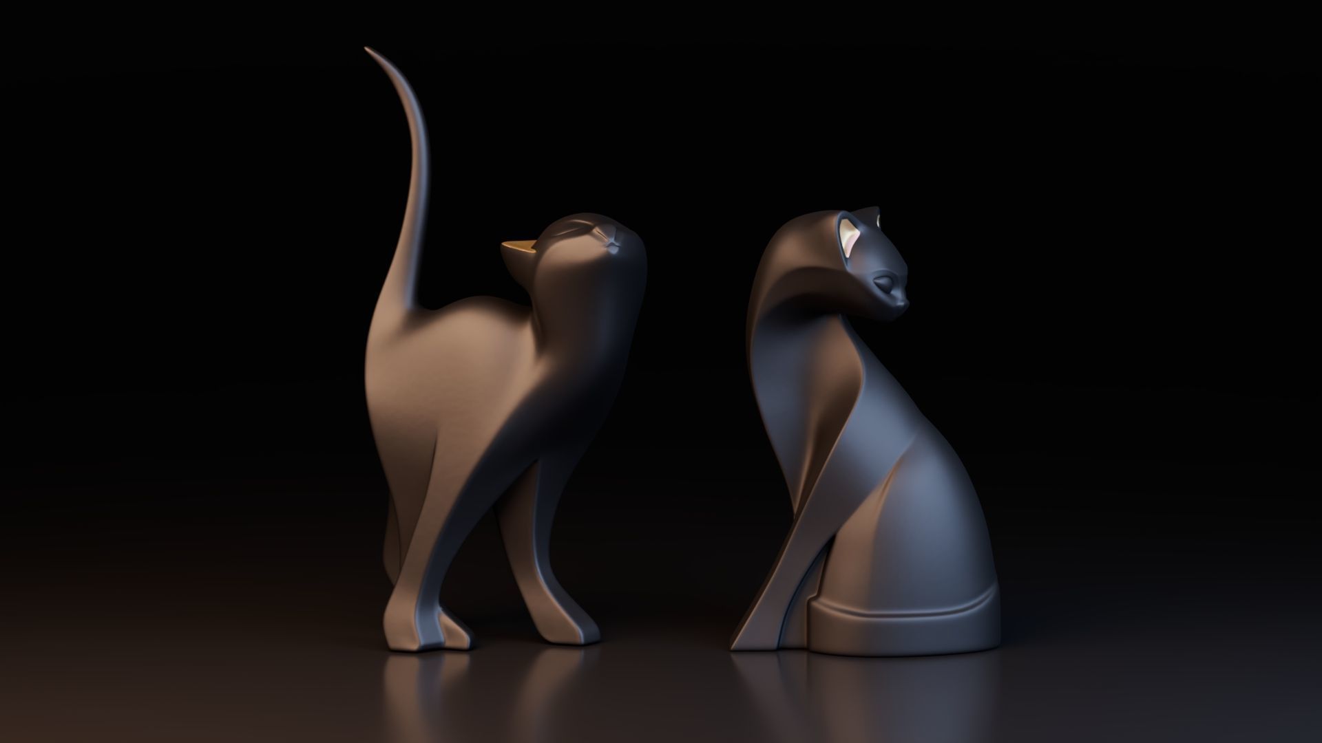 Stylized Black Cat Sculptures Low-poly 3D model_1