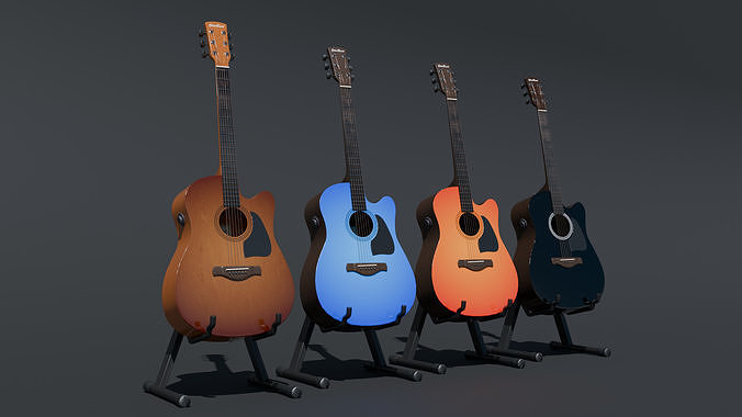Electro-acoustic guitar low-polygon 3D model Low-poly 3D model