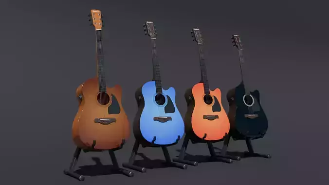 Electro-acoustic guitar low-polygon 3D model
