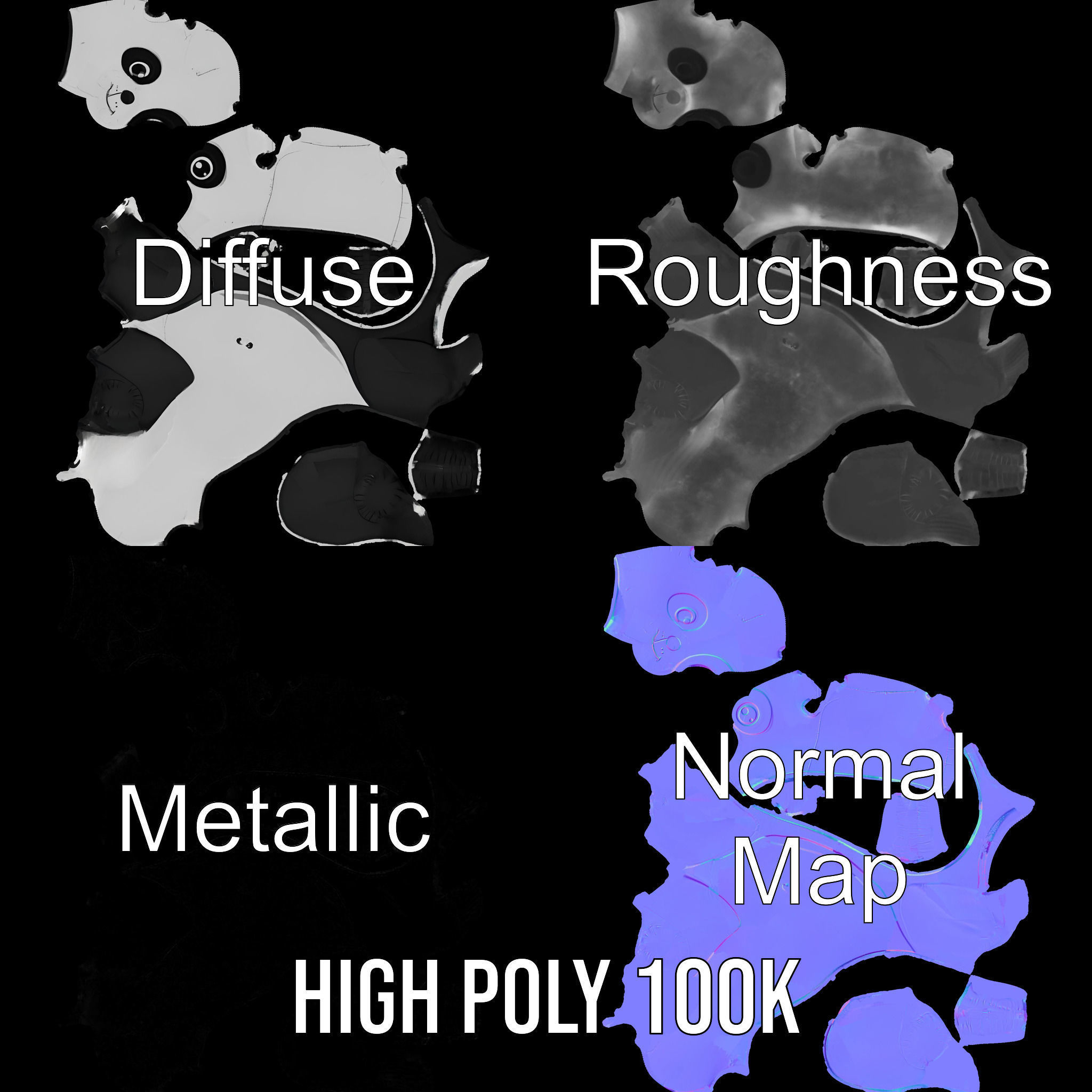 Inflatable Panda Bear Toy Model Pack Low-poly 3D model_3