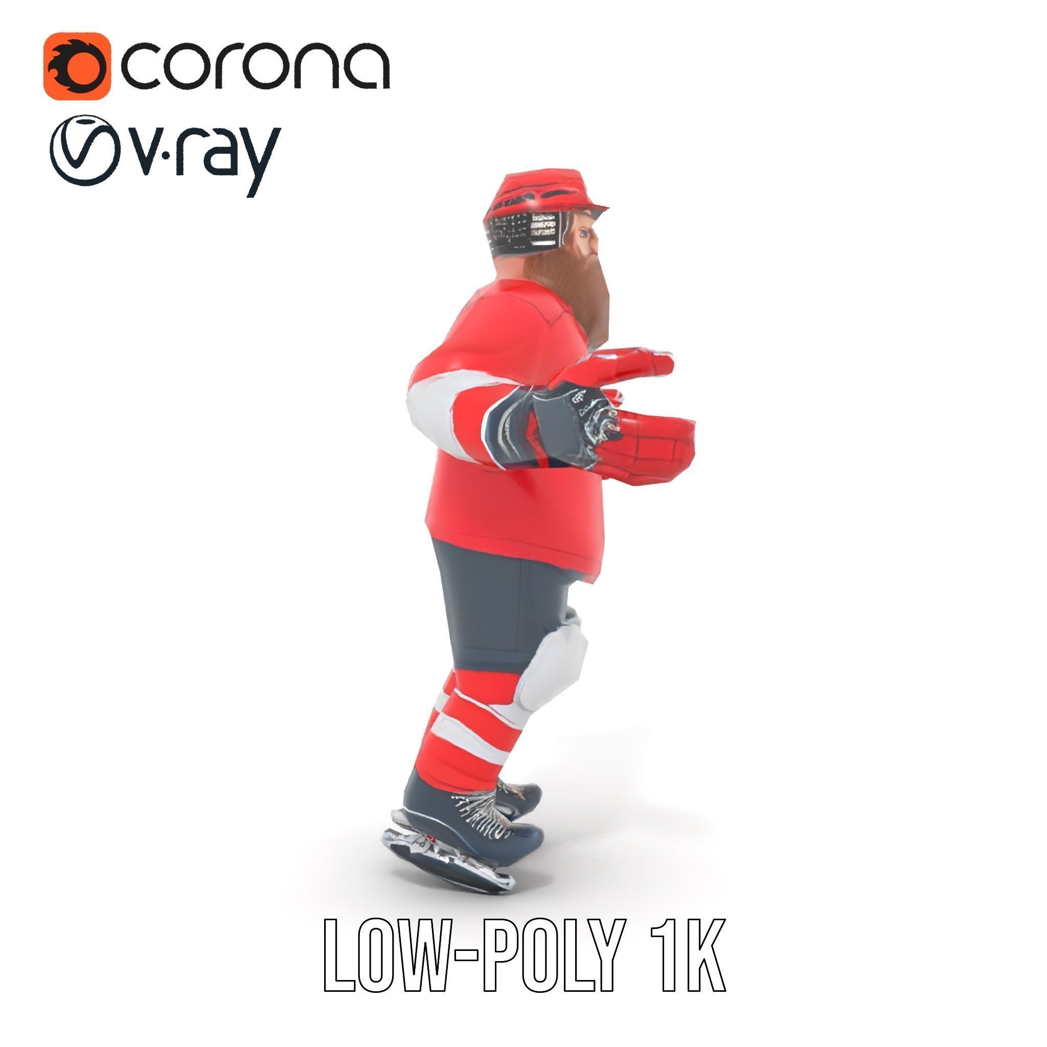 Bearded Hockey Player D Model  Rigged and Animated Low-poly 3D model_7