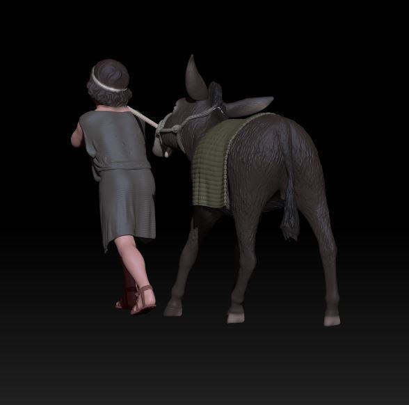 Boy and stubborn donkey 3D print model_3