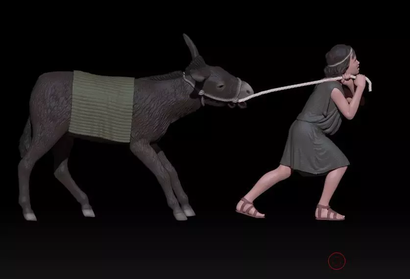 Boy and stubborn donkey 3D print model_0
