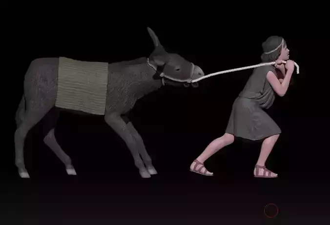 Boy and stubborn donkey 3D print model