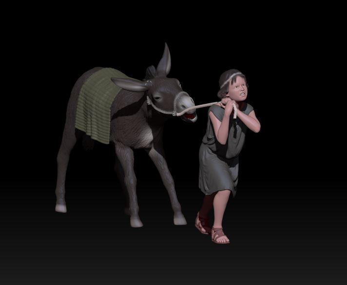 Boy and stubborn donkey 3D print model_1