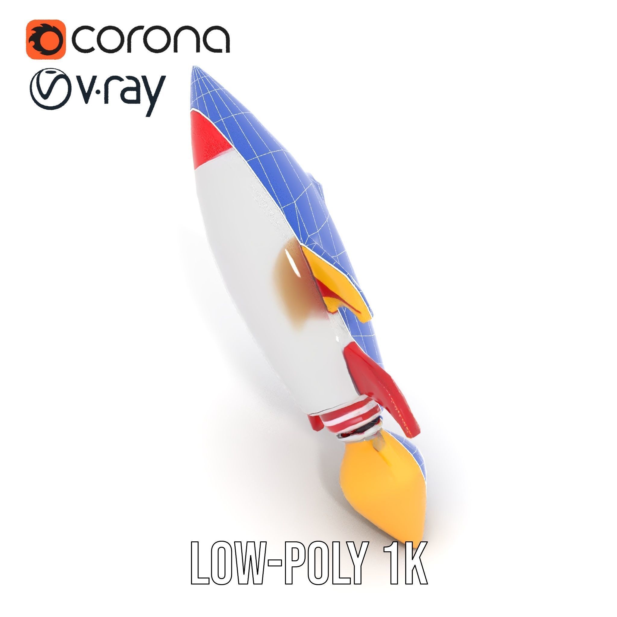 Retro Rocket Ship Model Pack with Vibrant Colors Low-poly 3D model_30