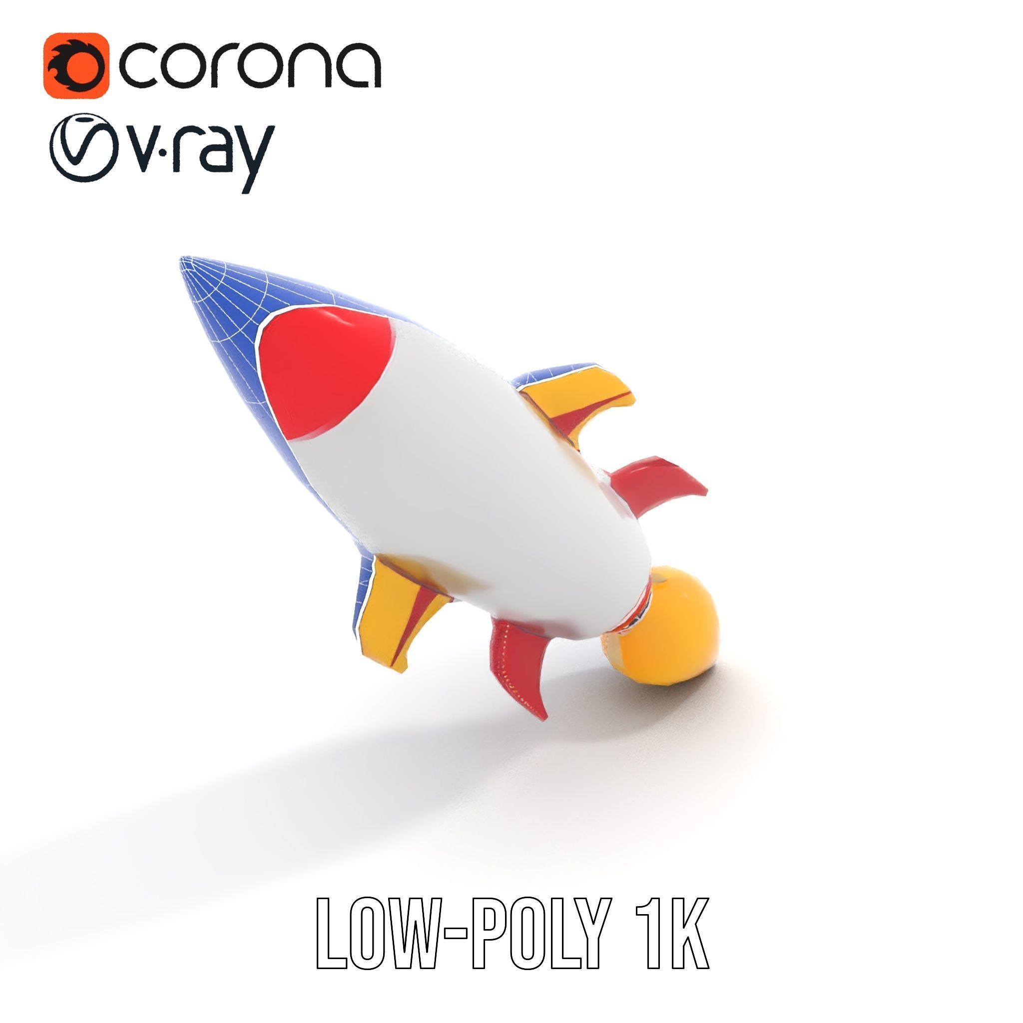 Retro Rocket Ship Model Pack with Vibrant Colors Low-poly 3D model_19
