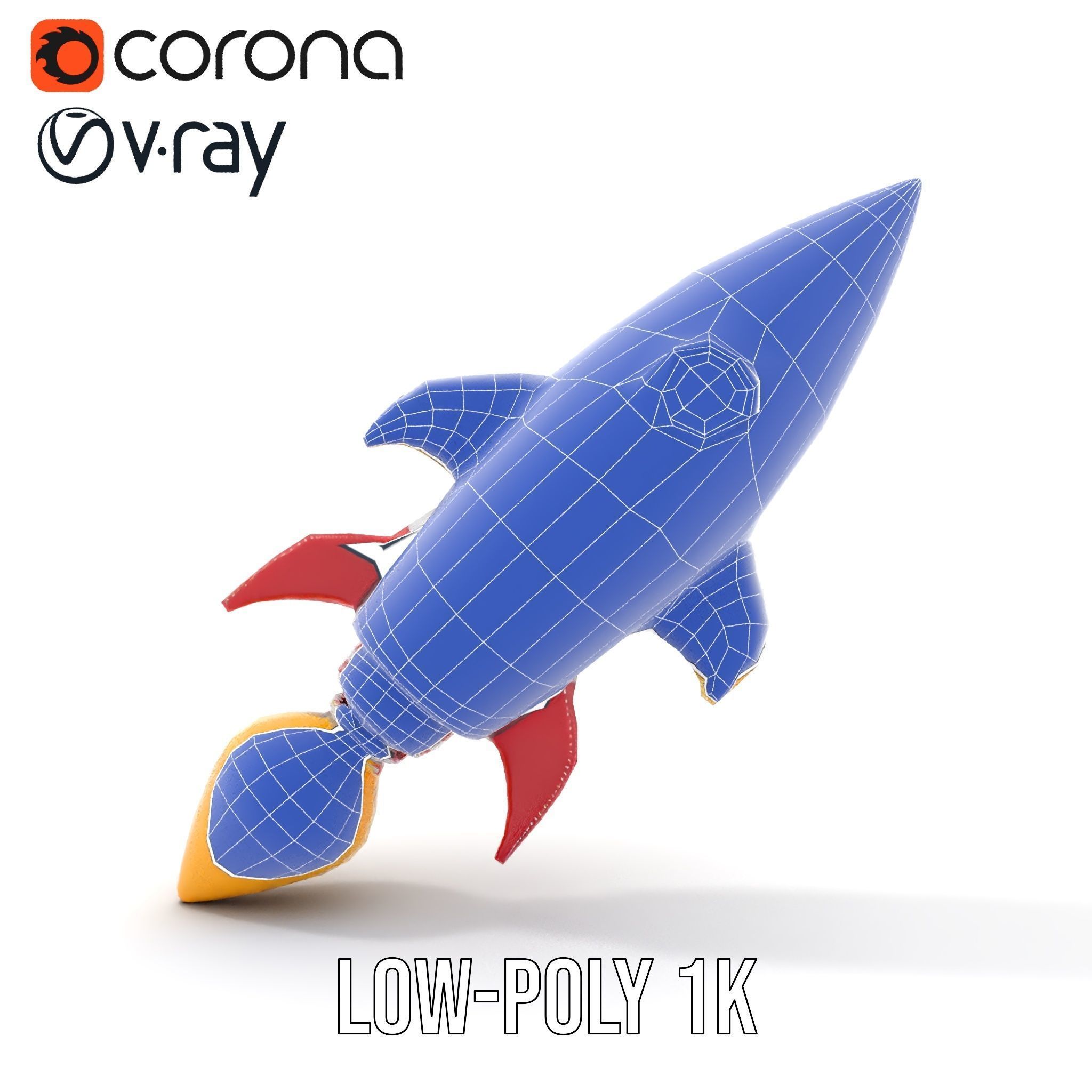 Retro Rocket Ship Model Pack with Vibrant Colors Low-poly 3D model_16