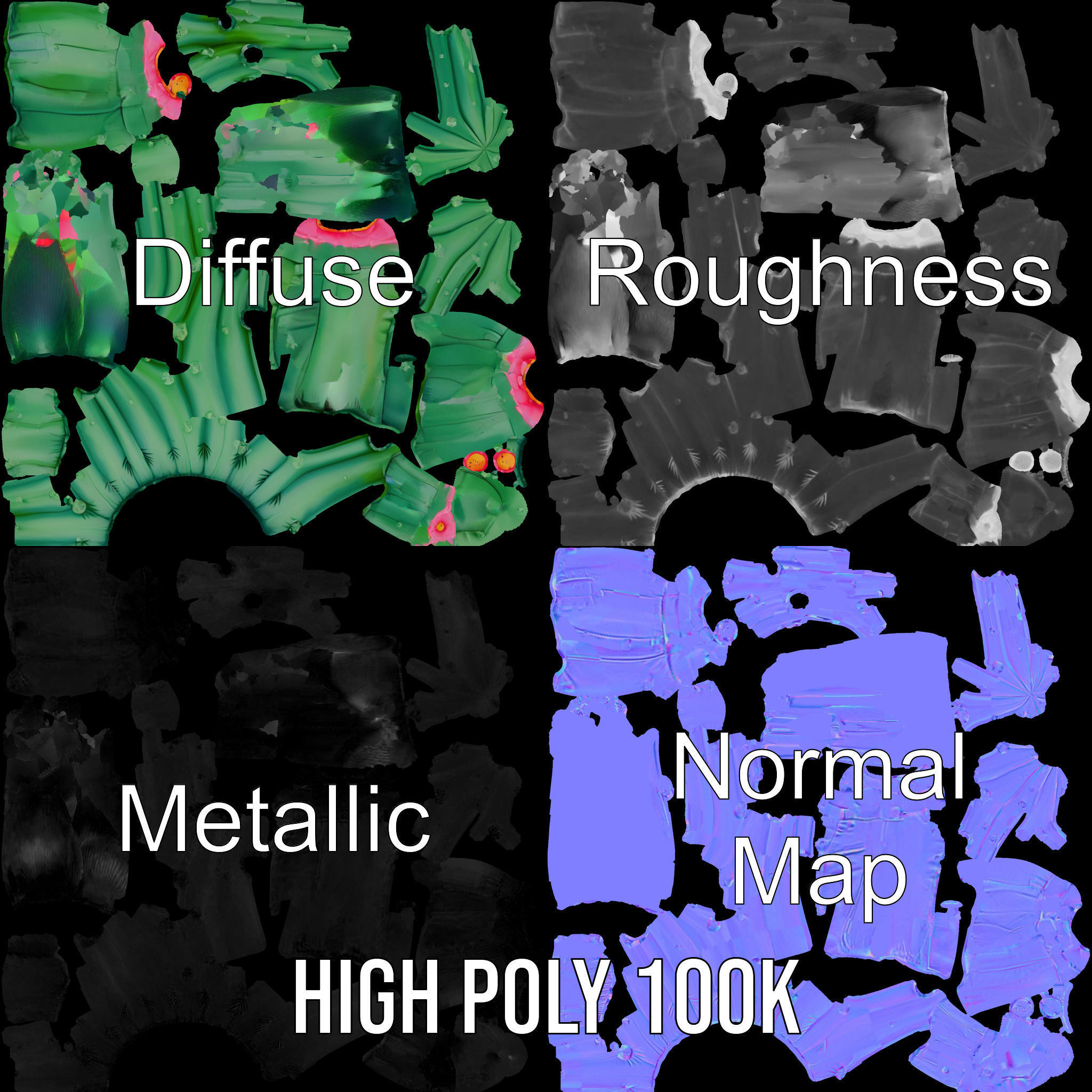 Inflatable Cactus with Flowers Model Pack Low-poly 3D model_3