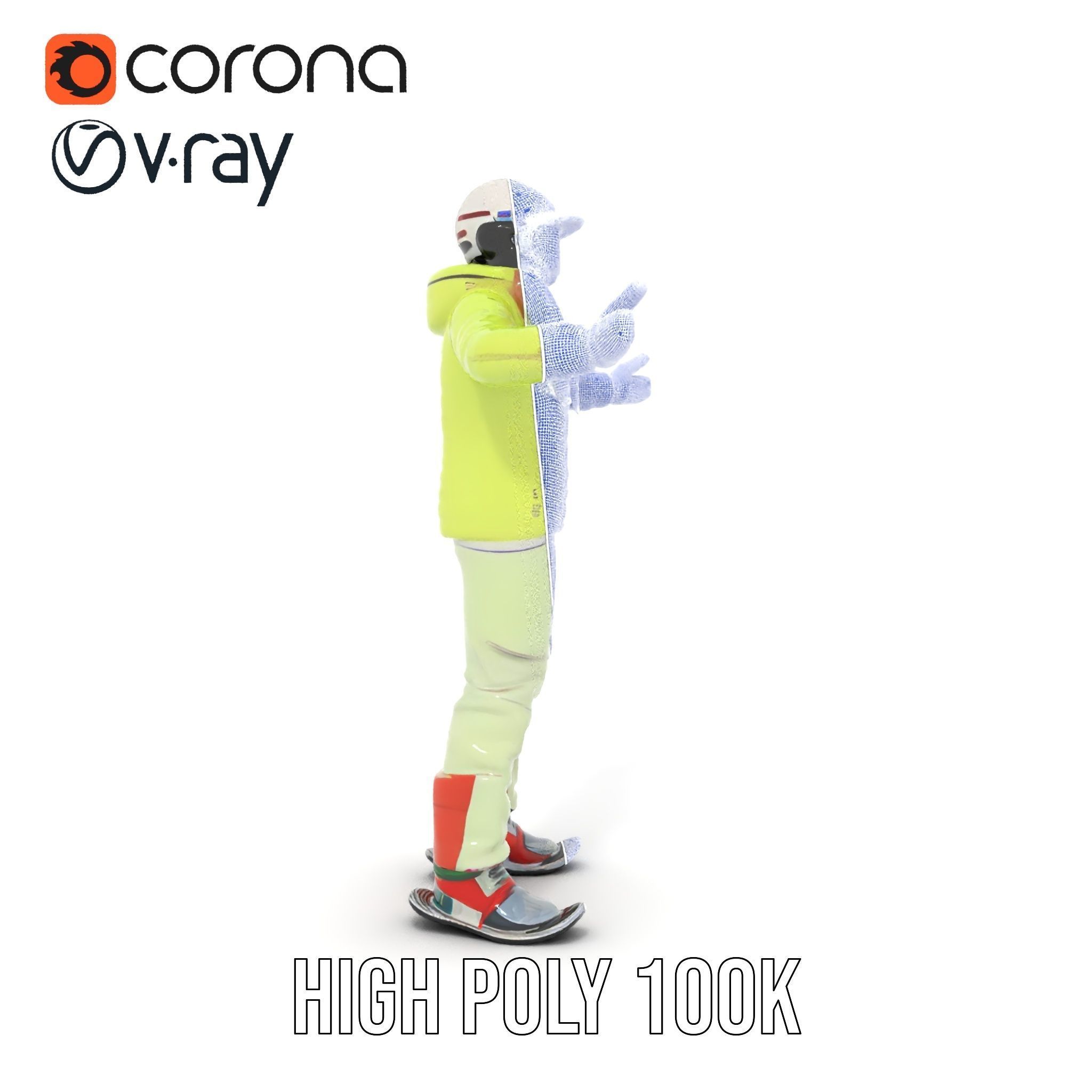 Ski Athlete Character Rigged and Animated D Model Low-poly 3D model_35