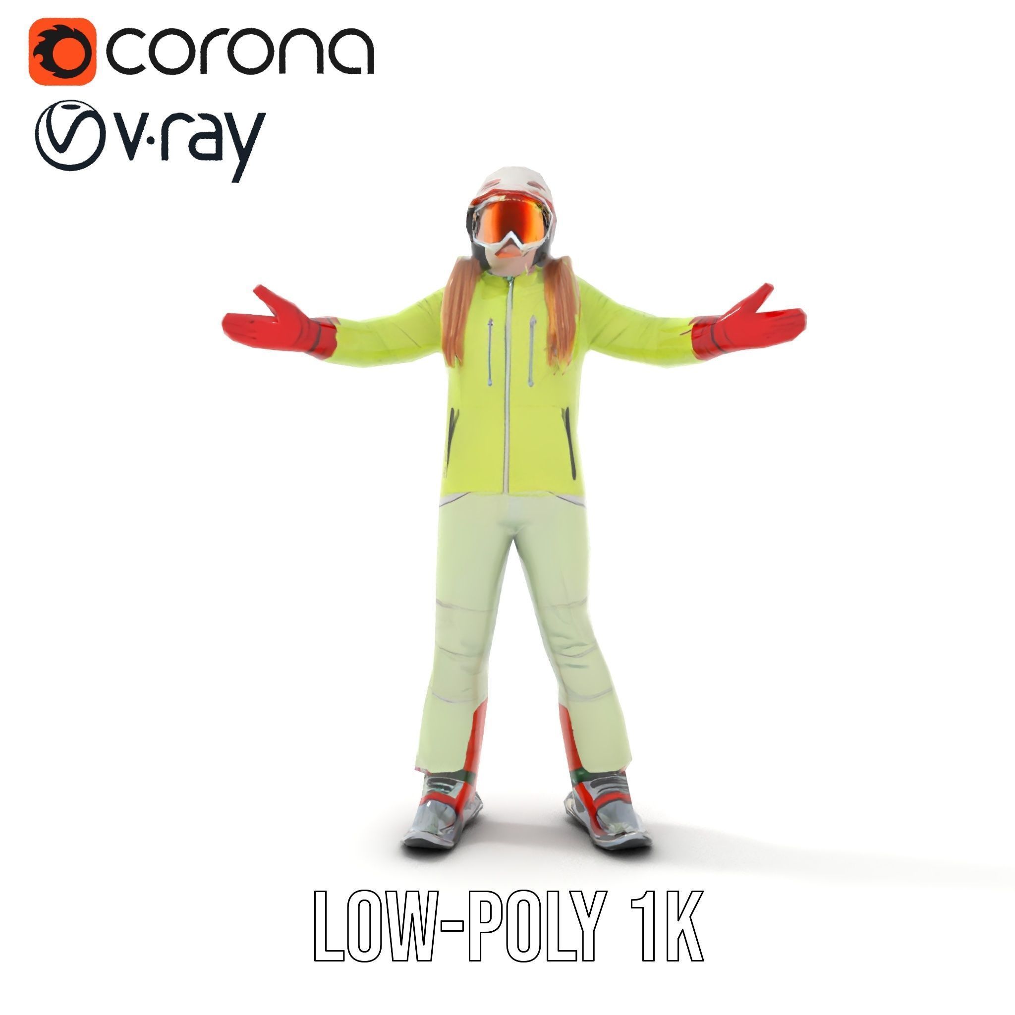 Ski Athlete Character Rigged and Animated D Model Low-poly 3D model_16