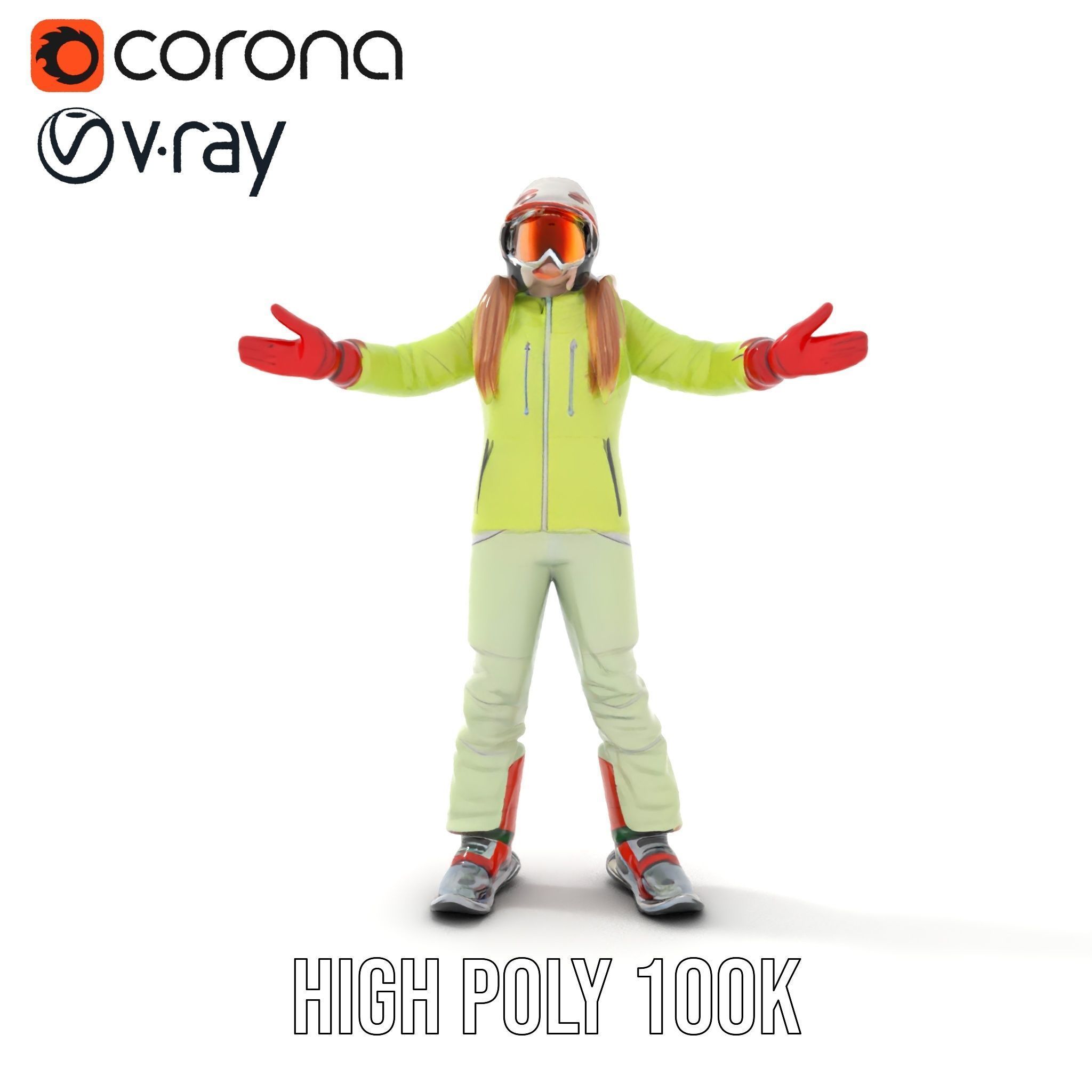 Ski Athlete Character Rigged and Animated D Model Low-poly 3D model_23