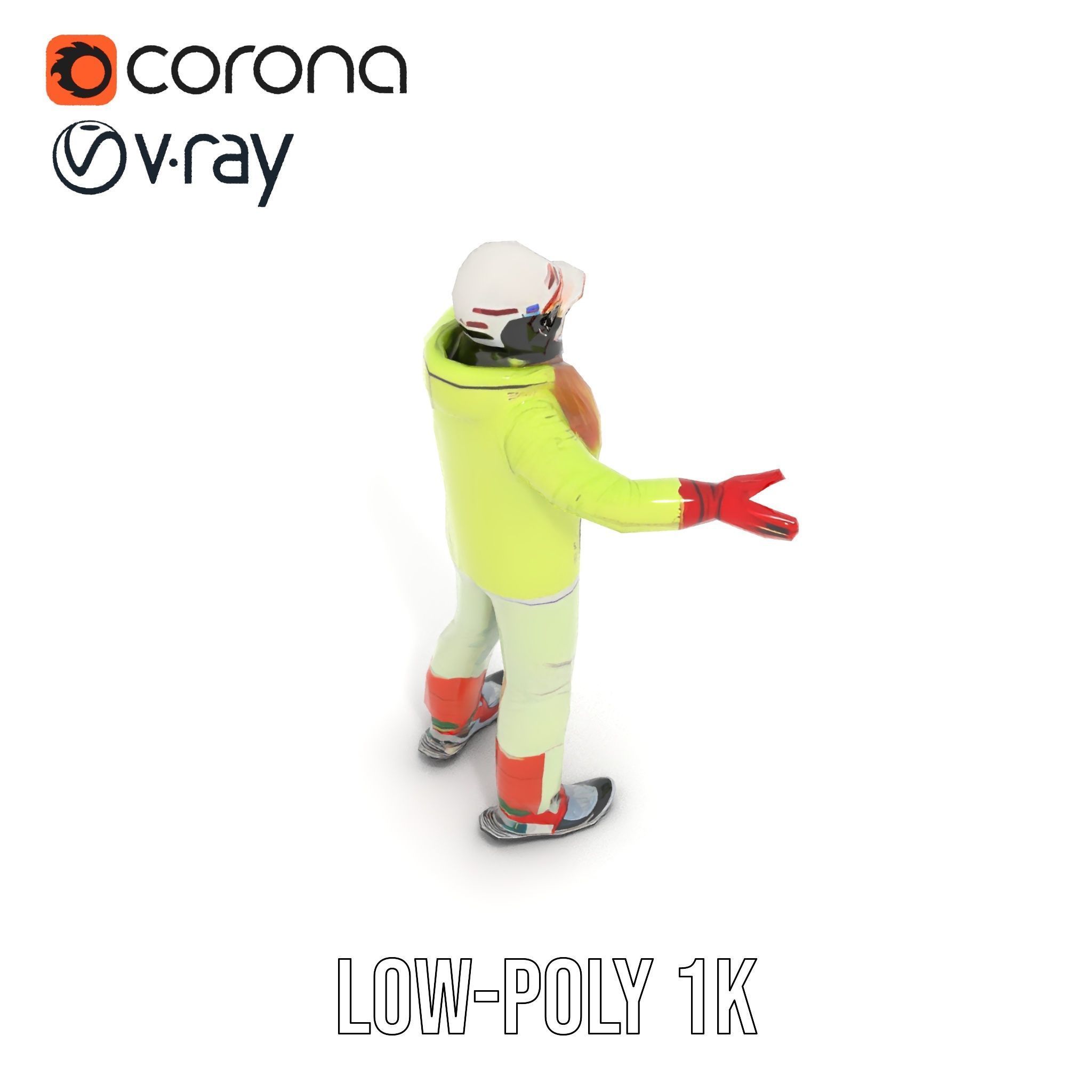 Ski Athlete Character Rigged and Animated D Model Low-poly 3D model_7