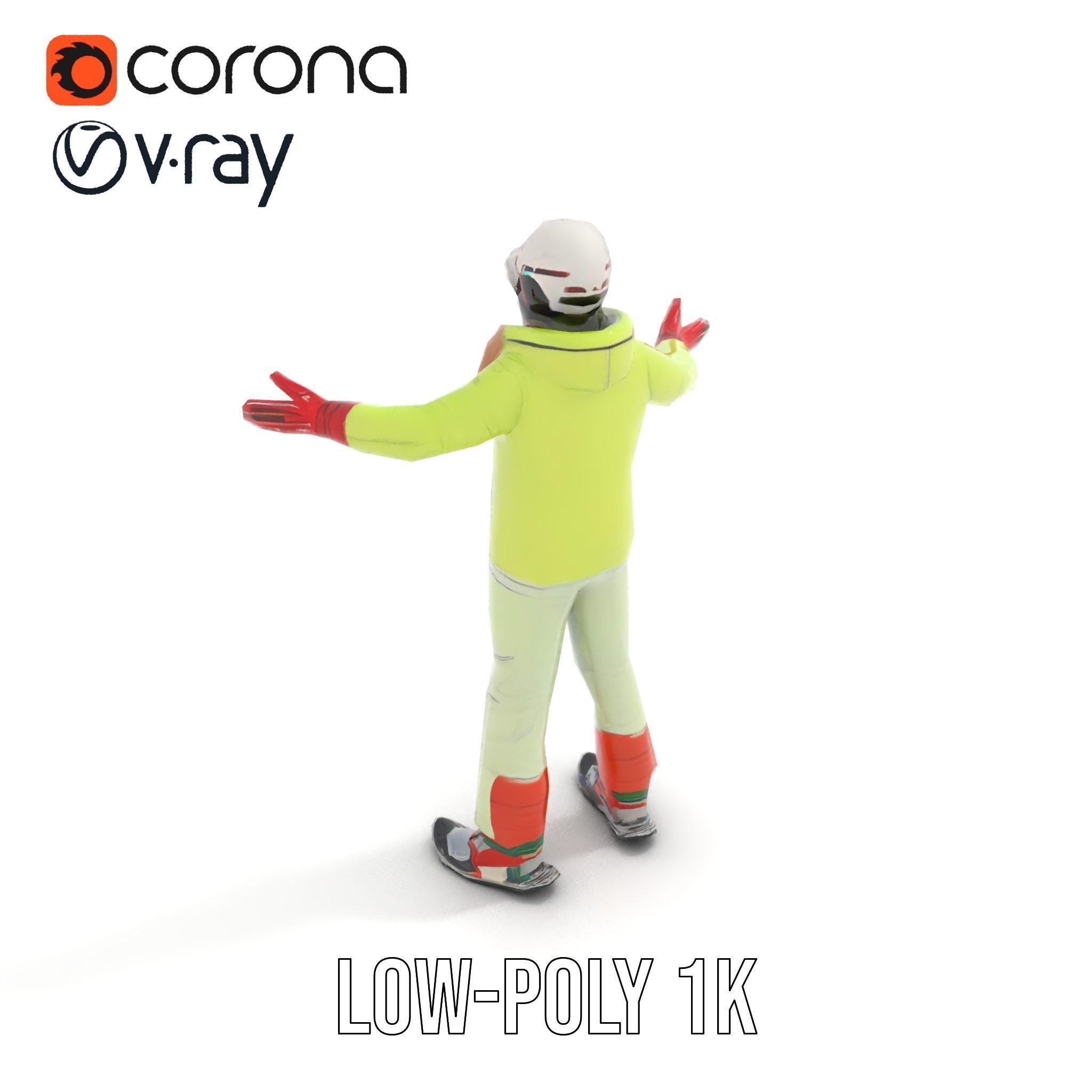 Ski Athlete Character Rigged and Animated D Model Low-poly 3D model_19