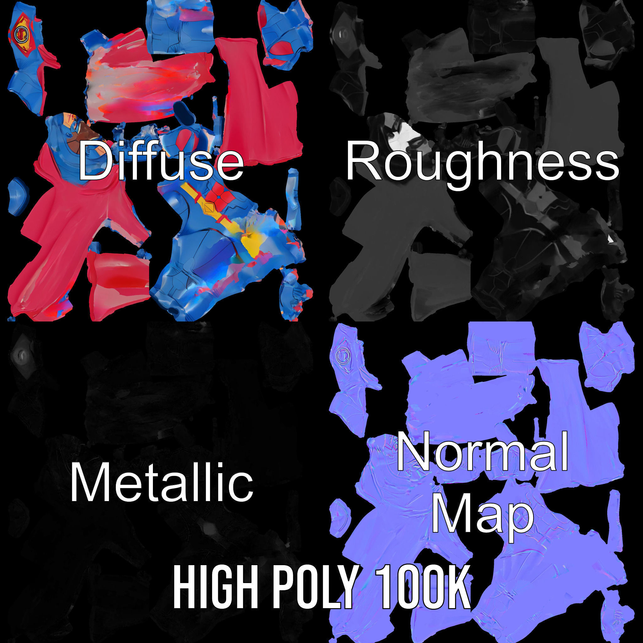 Superhero Action Figure Model Pack Low-poly 3D model_3