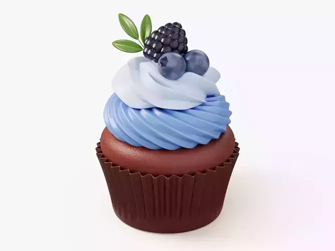 Blueberry Cupcake Dessert 3D model