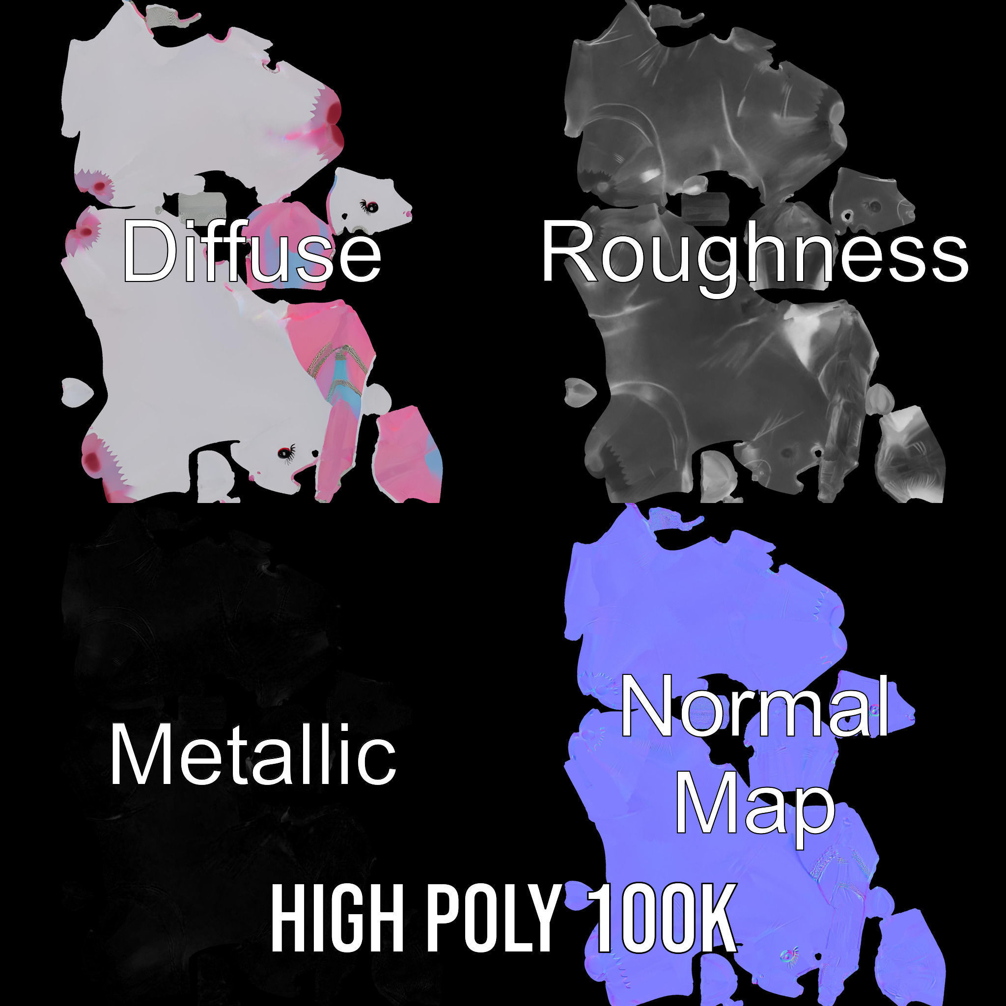 Inflatable Unicorn model pack toy design collection Low-poly 3D model_3