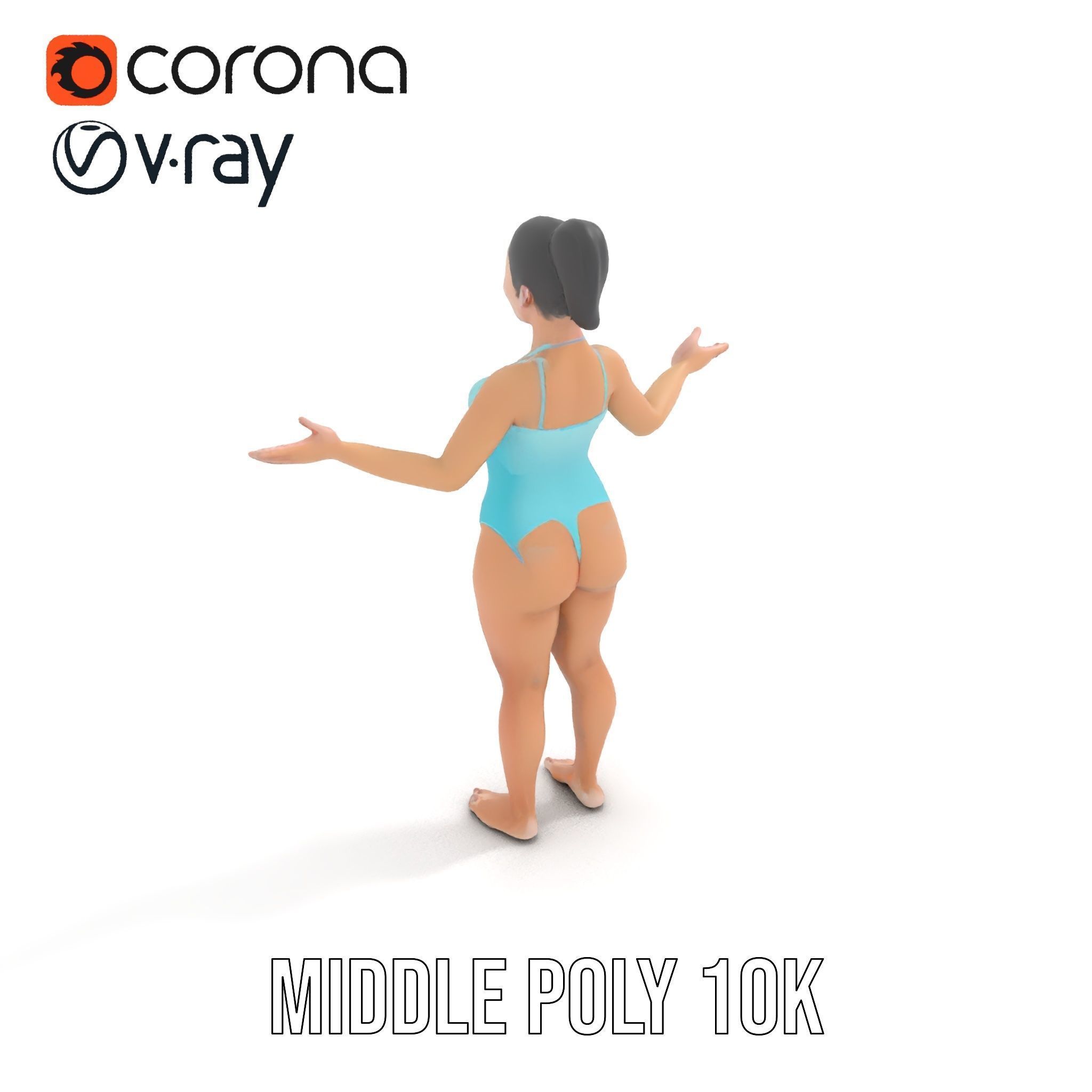 Dynamic Female Swimsuit Model Rigged and Animated Low-poly 3D model_24