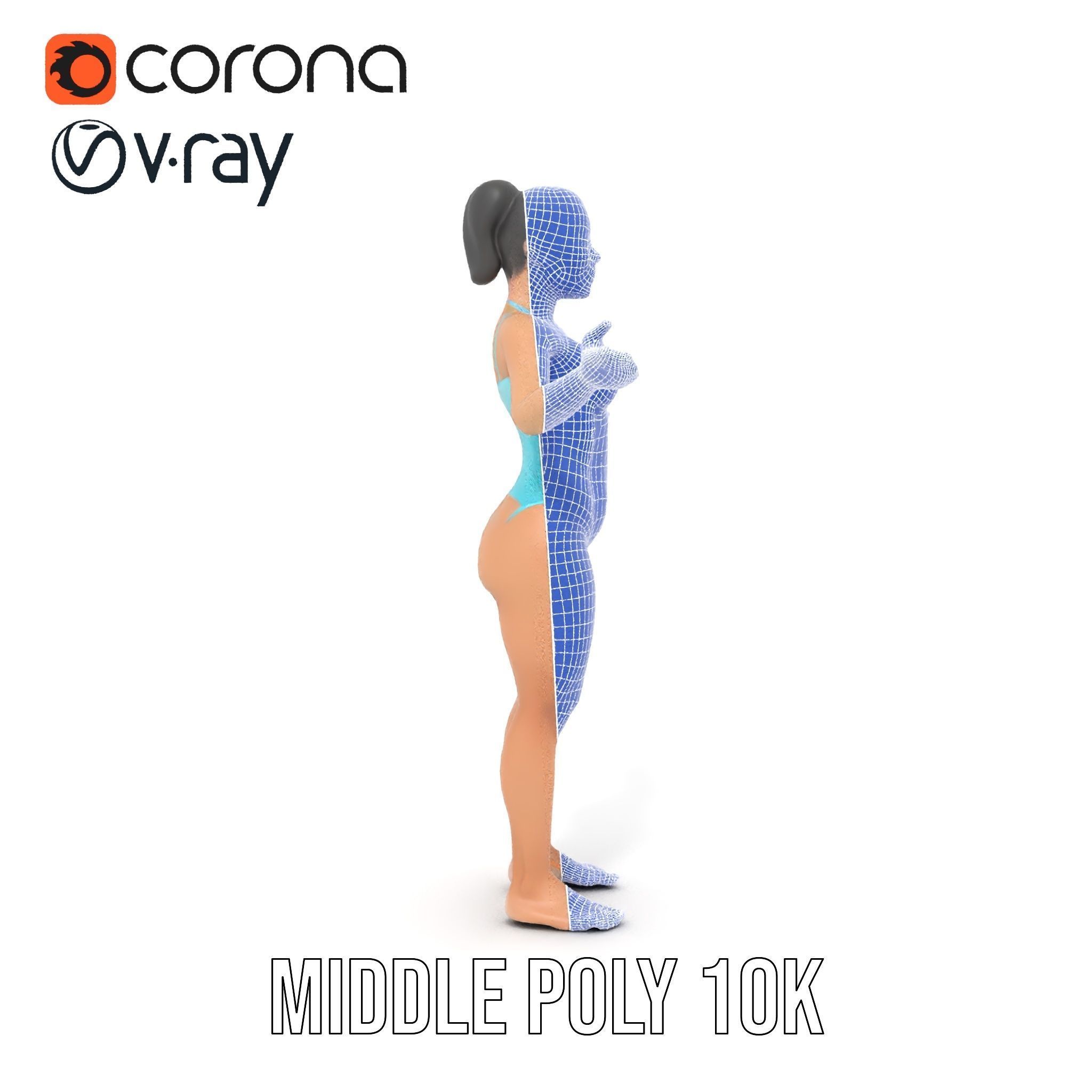 Dynamic Female Swimsuit Model Rigged and Animated Low-poly 3D model_34