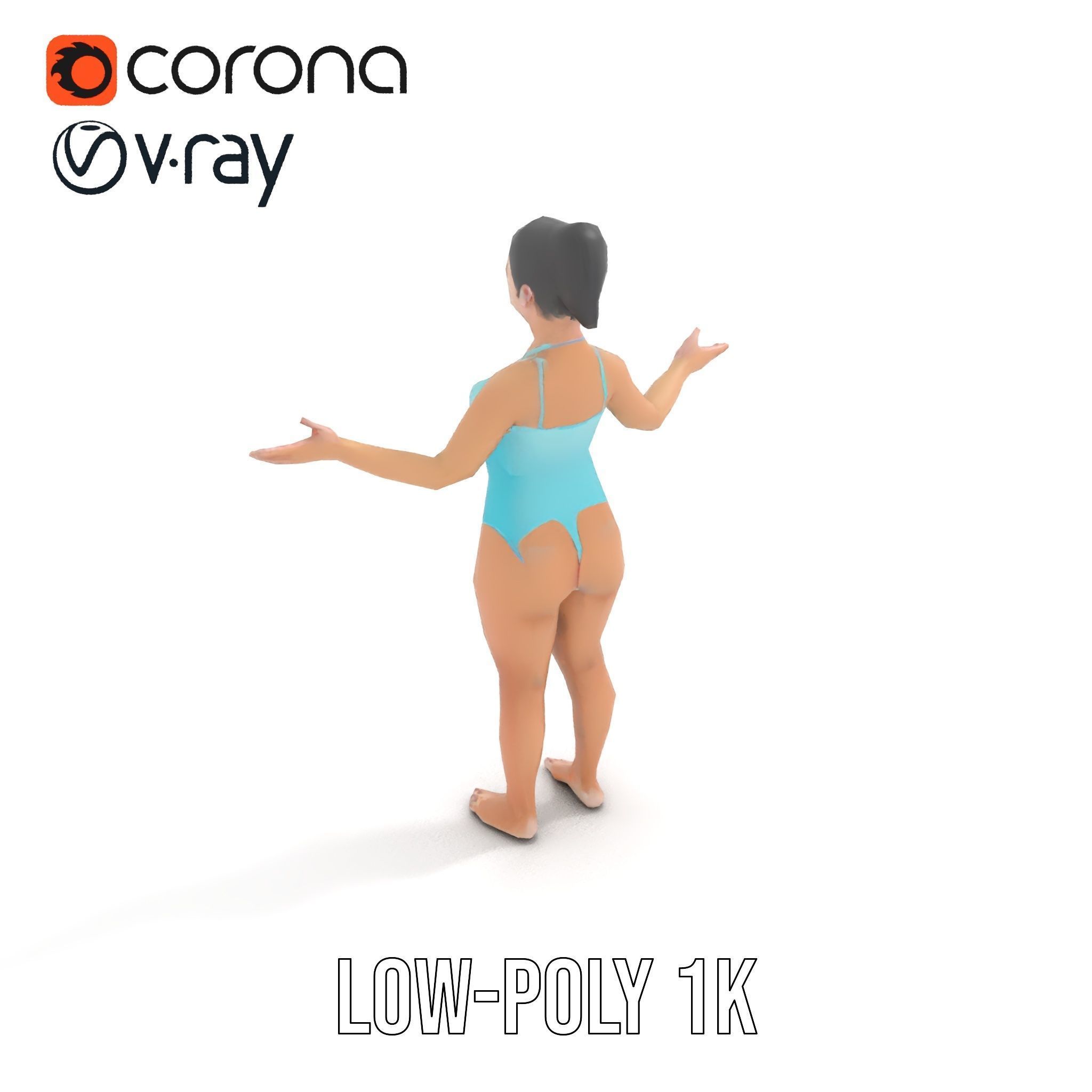 Dynamic Female Swimsuit Model Rigged and Animated Low-poly 3D model_16
