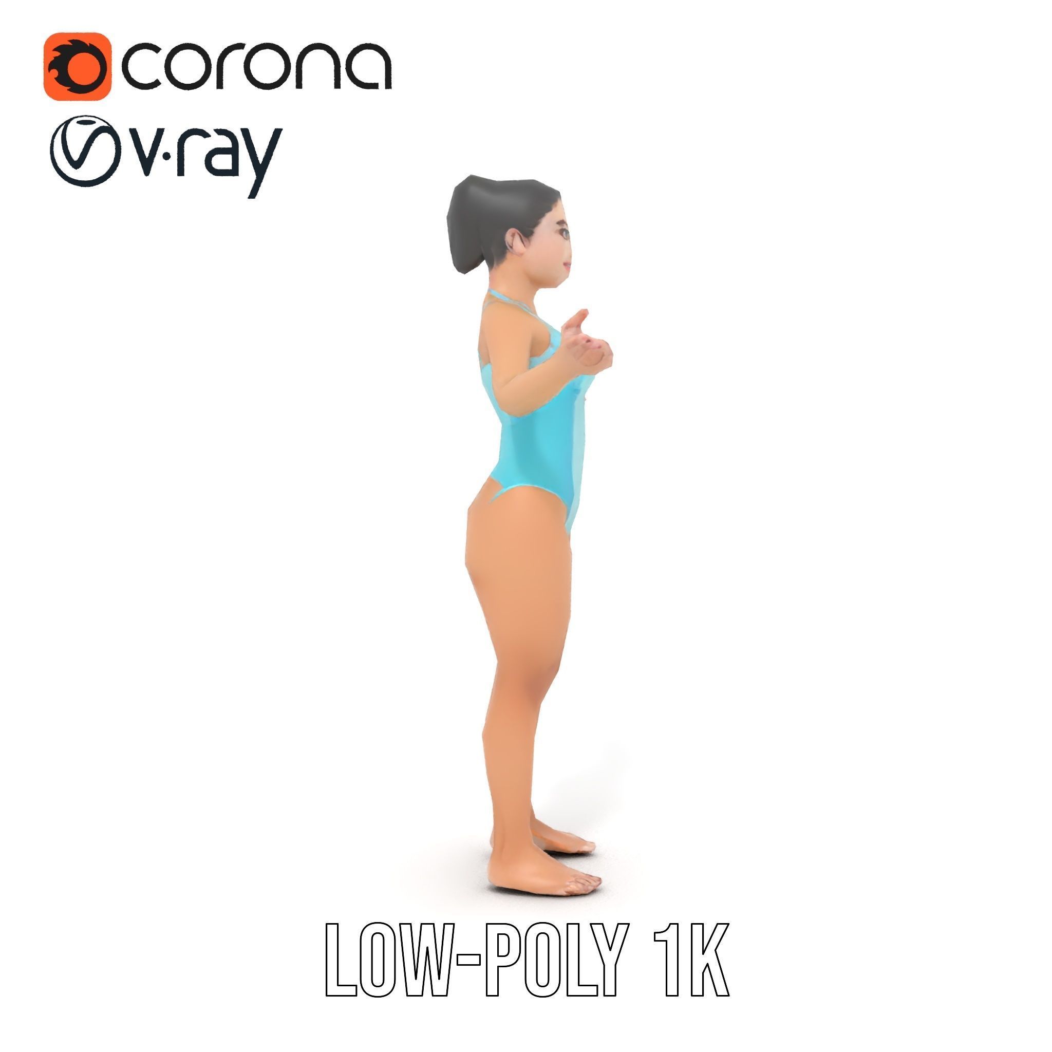 Dynamic Female Swimsuit Model Rigged and Animated Low-poly 3D model_19
