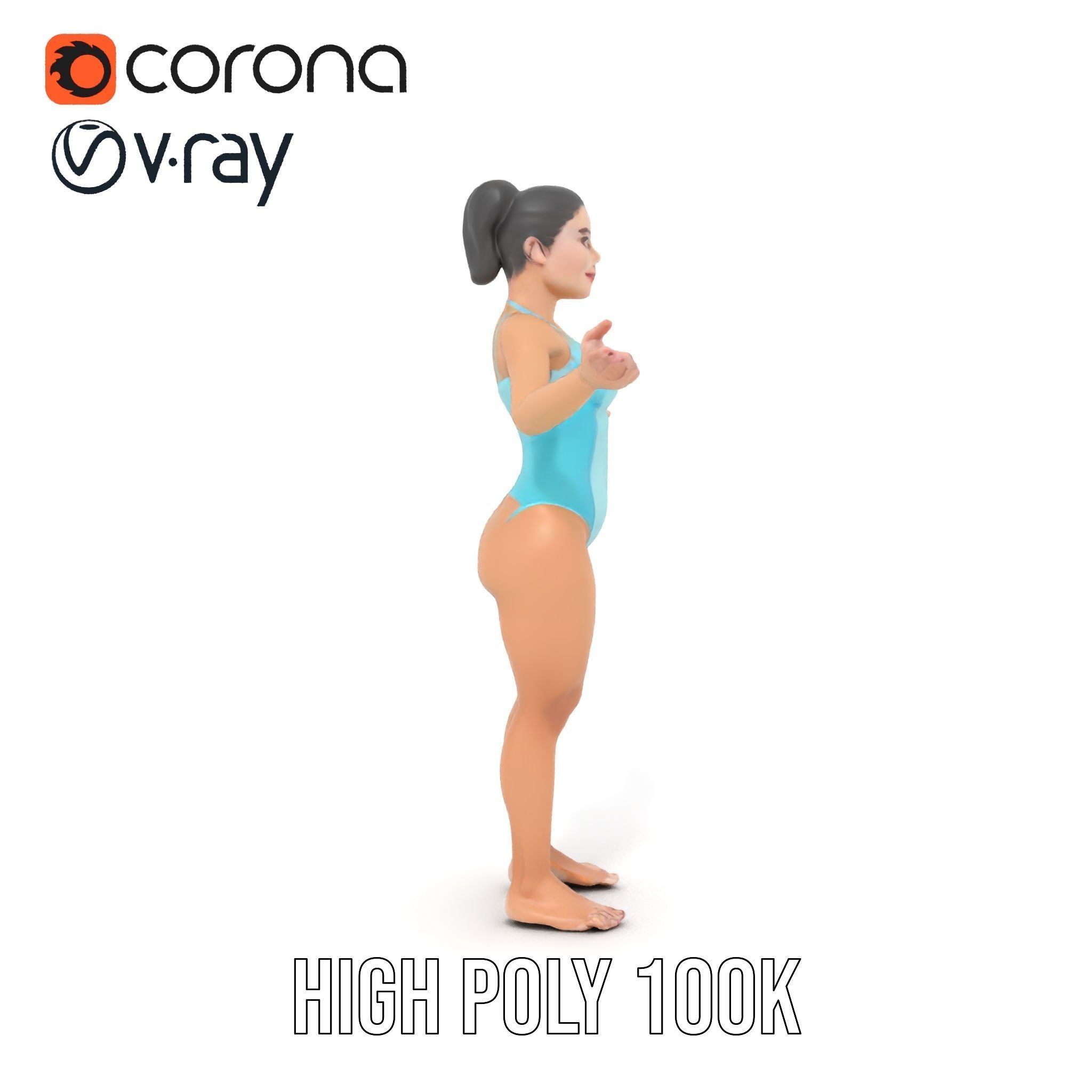 Dynamic Female Swimsuit Model Rigged and Animated Low-poly 3D model_17