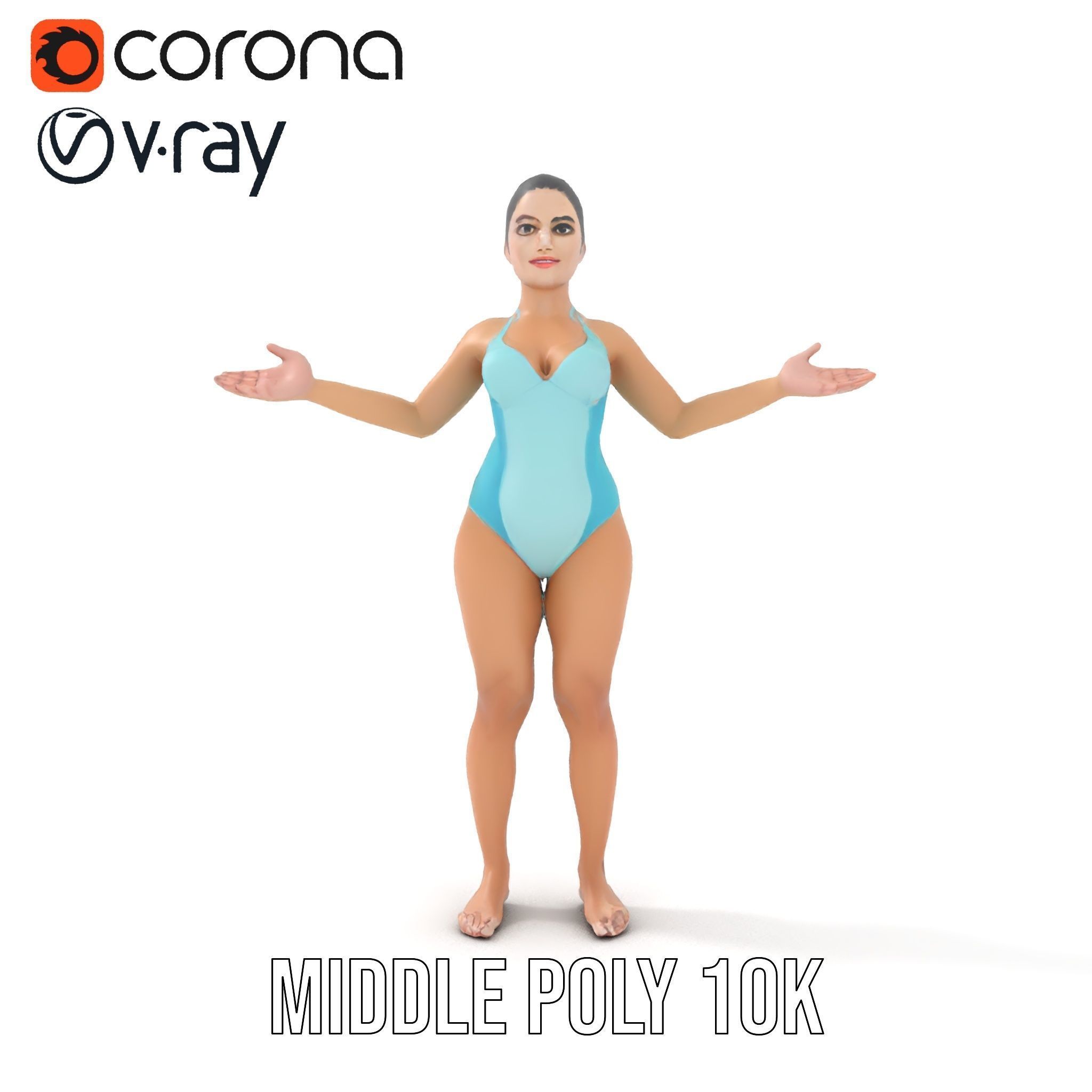 Dynamic Female Swimsuit Model Rigged and Animated Low-poly 3D model_21