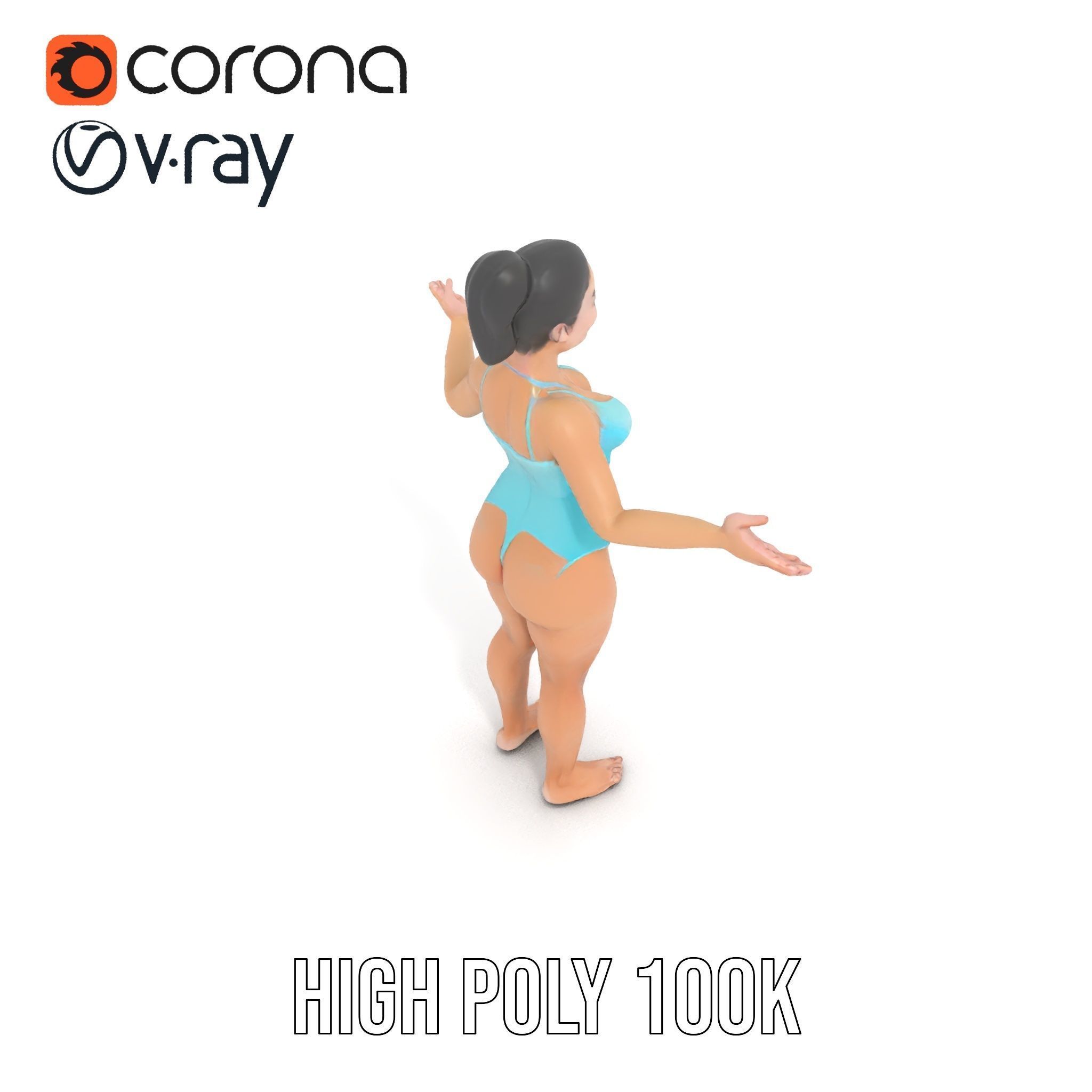 Dynamic Female Swimsuit Model Rigged and Animated Low-poly 3D model_23