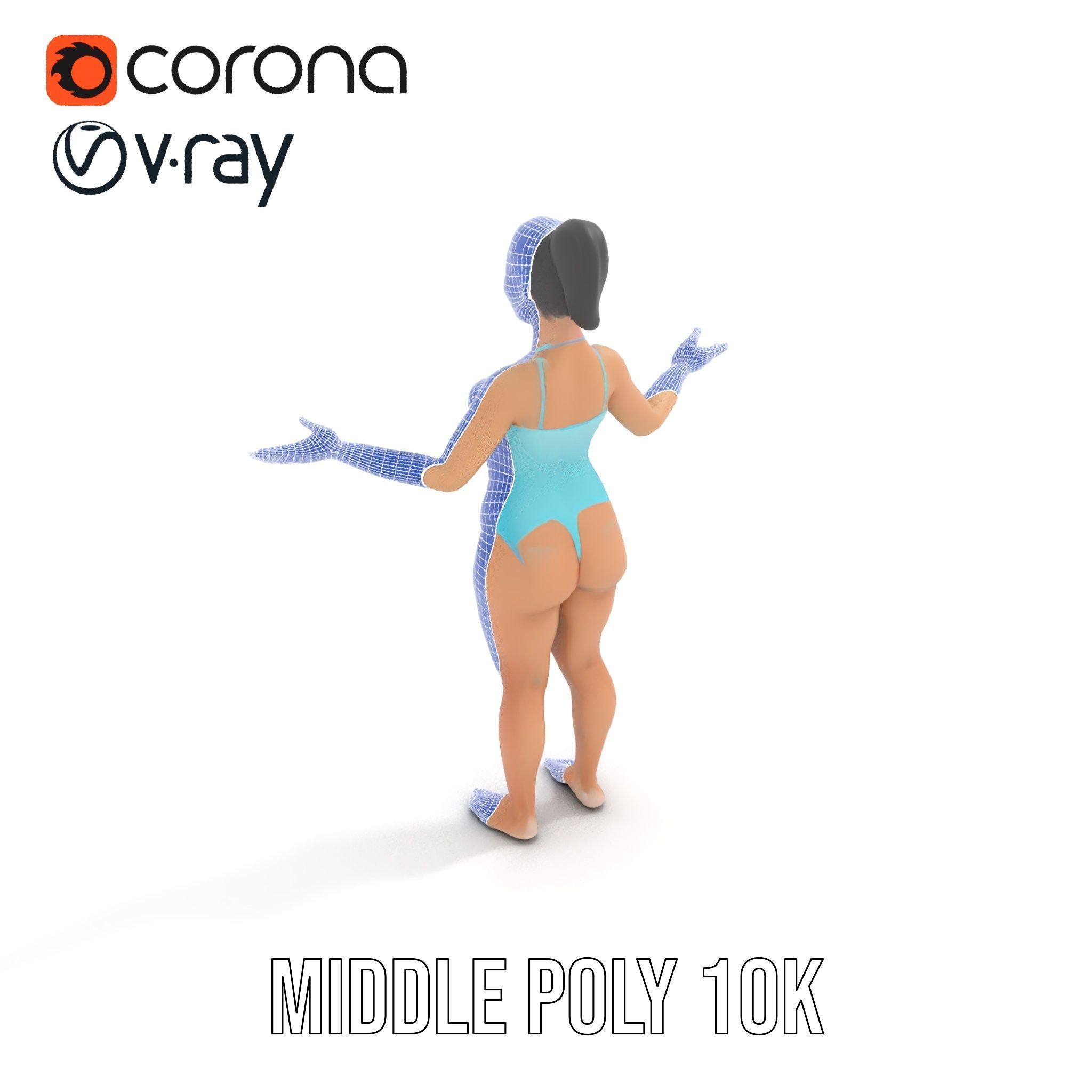 Dynamic Female Swimsuit Model Rigged and Animated Low-poly 3D model_32