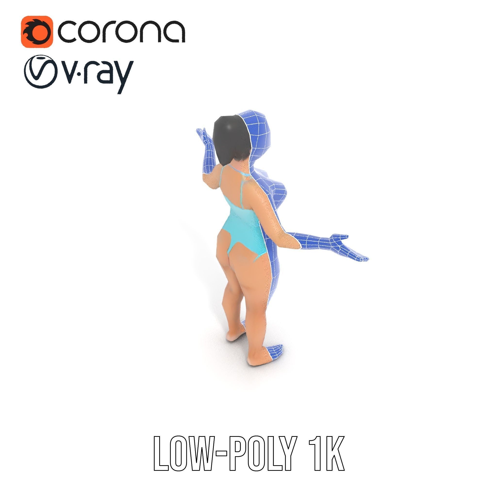 Dynamic Female Swimsuit Model Rigged and Animated Low-poly 3D model_31