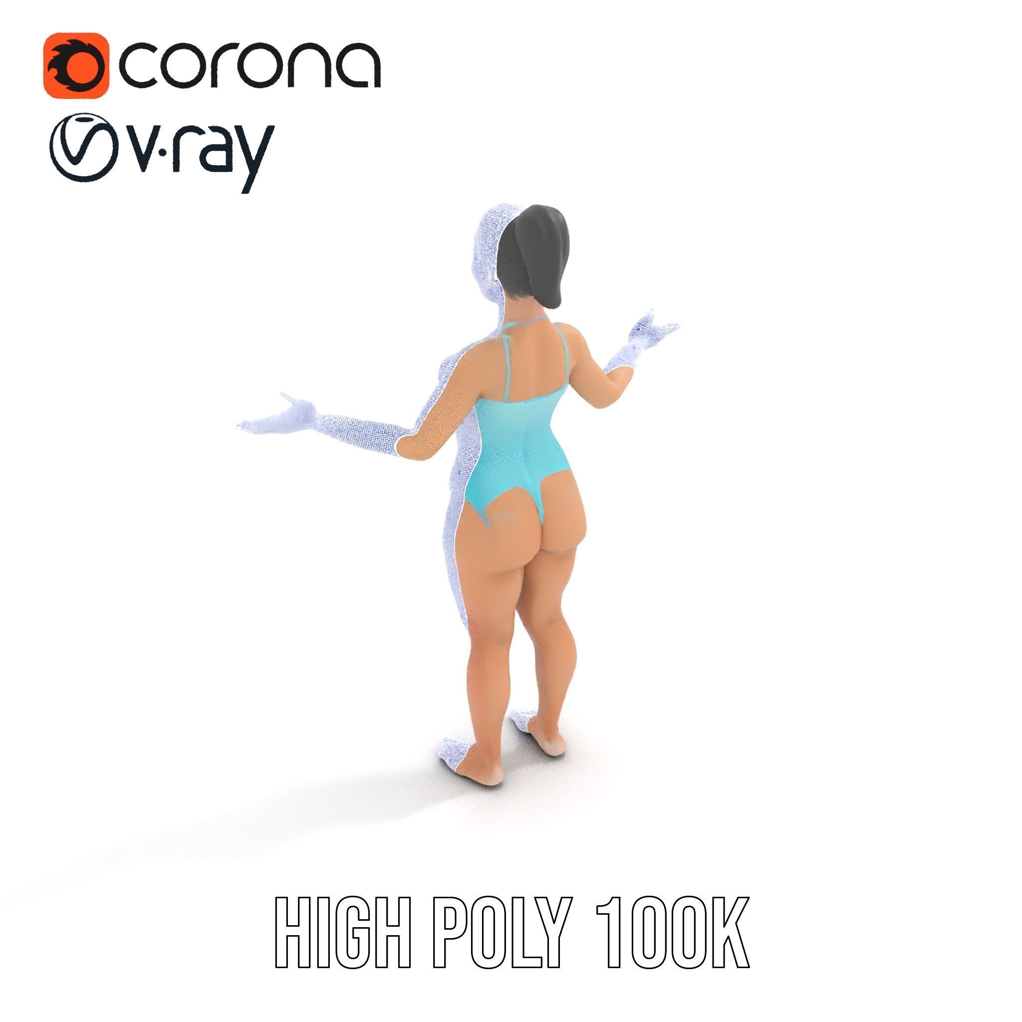Dynamic Female Swimsuit Model Rigged and Animated Low-poly 3D model_29