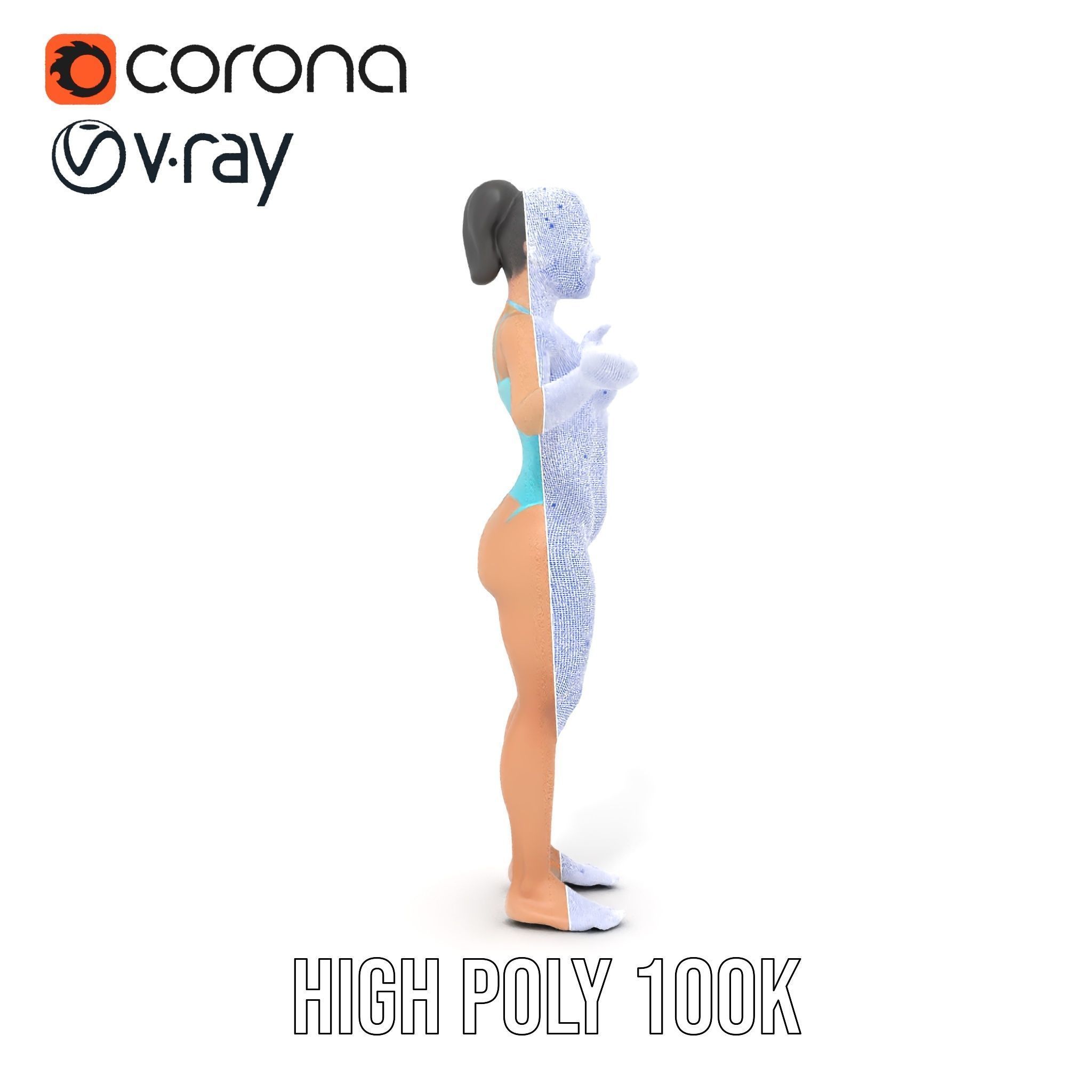 Dynamic Female Swimsuit Model Rigged and Animated Low-poly 3D model_36