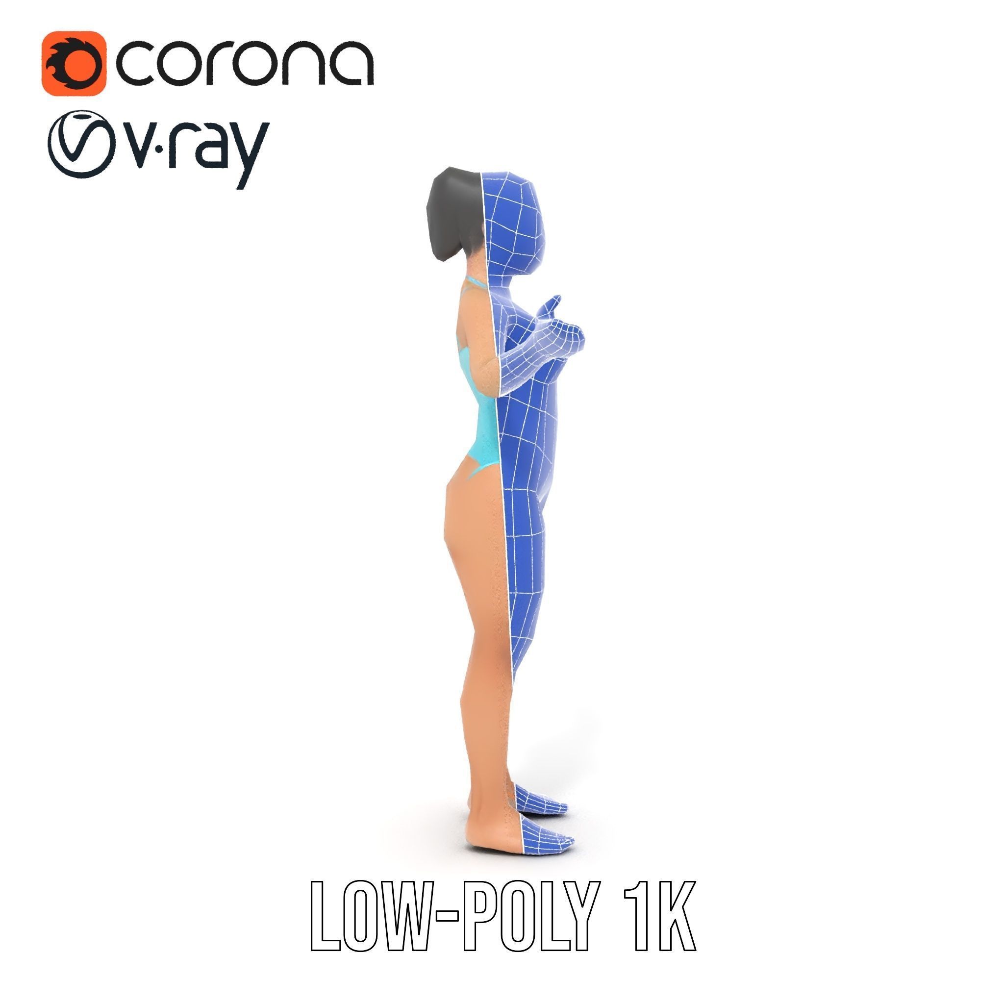 Dynamic Female Swimsuit Model Rigged and Animated Low-poly 3D model_22