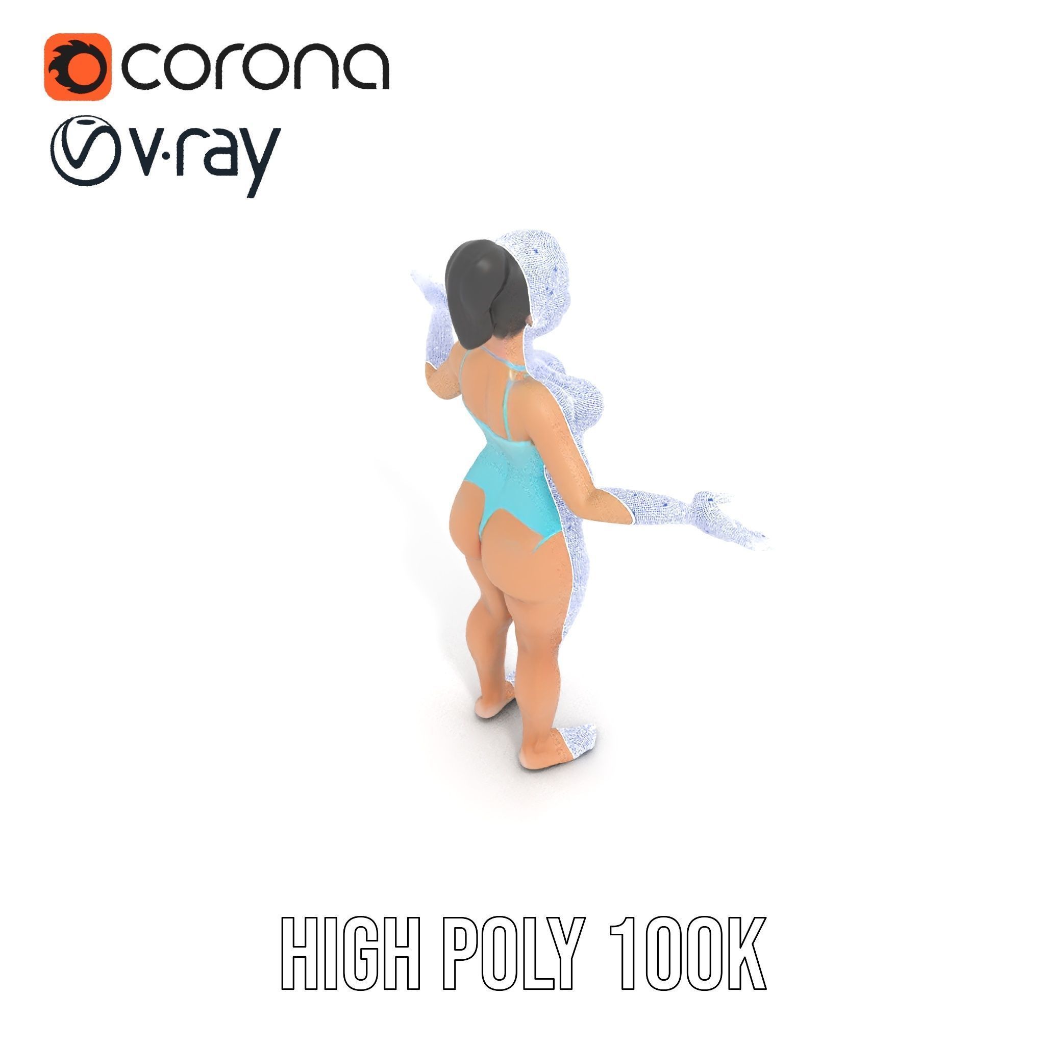 Dynamic Female Swimsuit Model Rigged and Animated Low-poly 3D model_33
